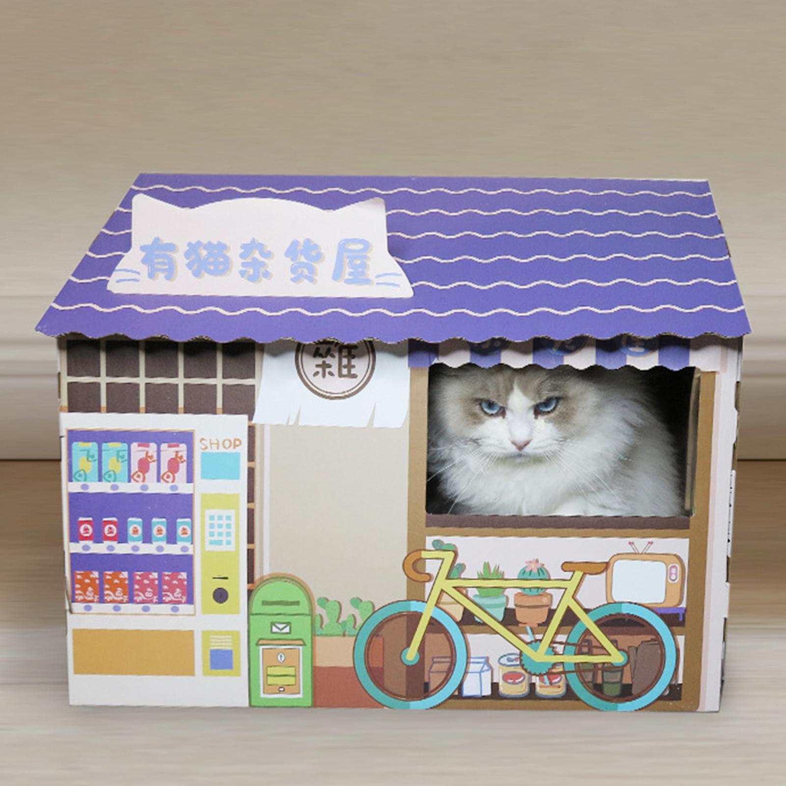 Corrugated Cardboard Cat House with Scratching Pad for Training Toy Cats Blue