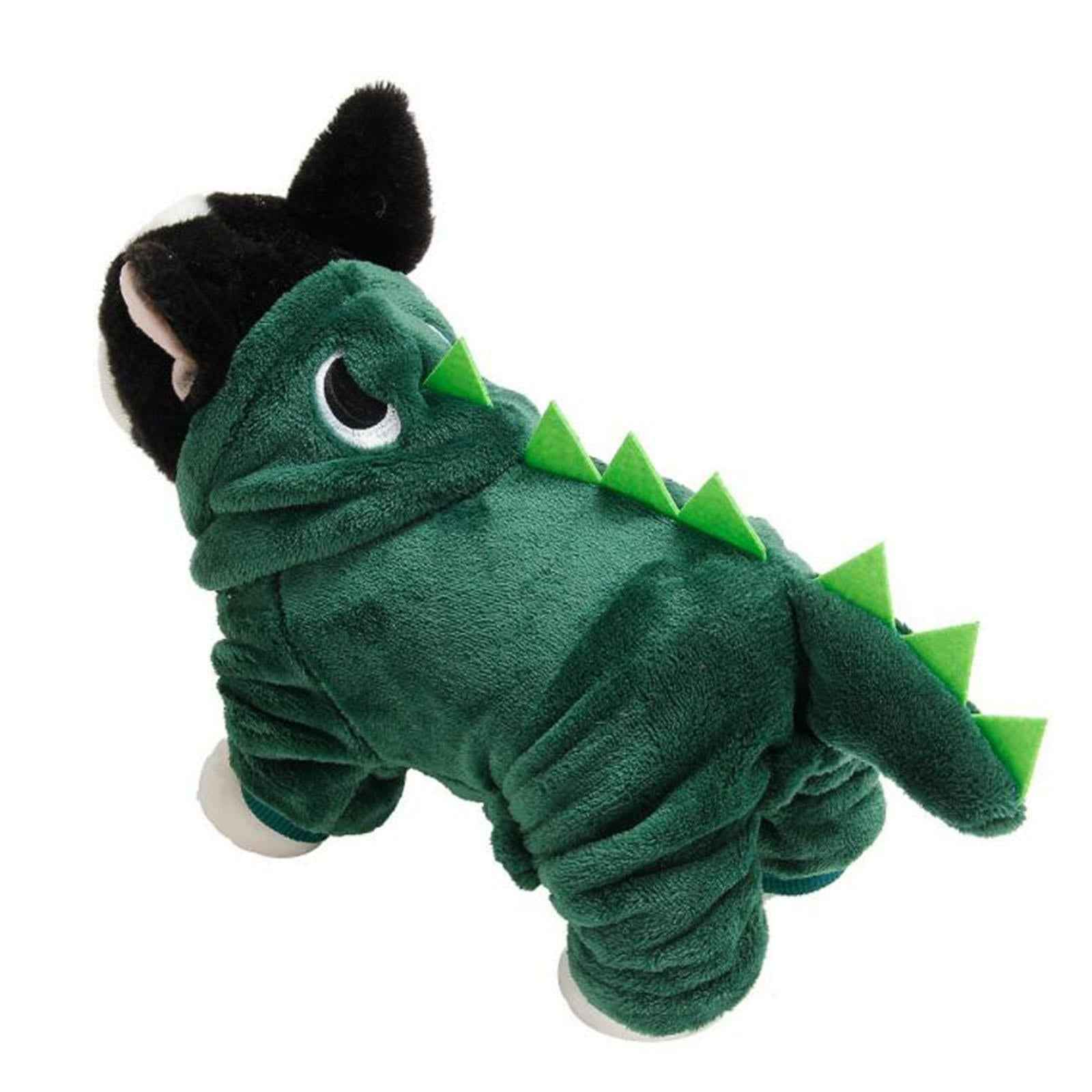 Dog Clothes Dinosaur Jumpsuits Fleece Hoodie Pajamas Jacket Cute Fancy Dress Dark Green S