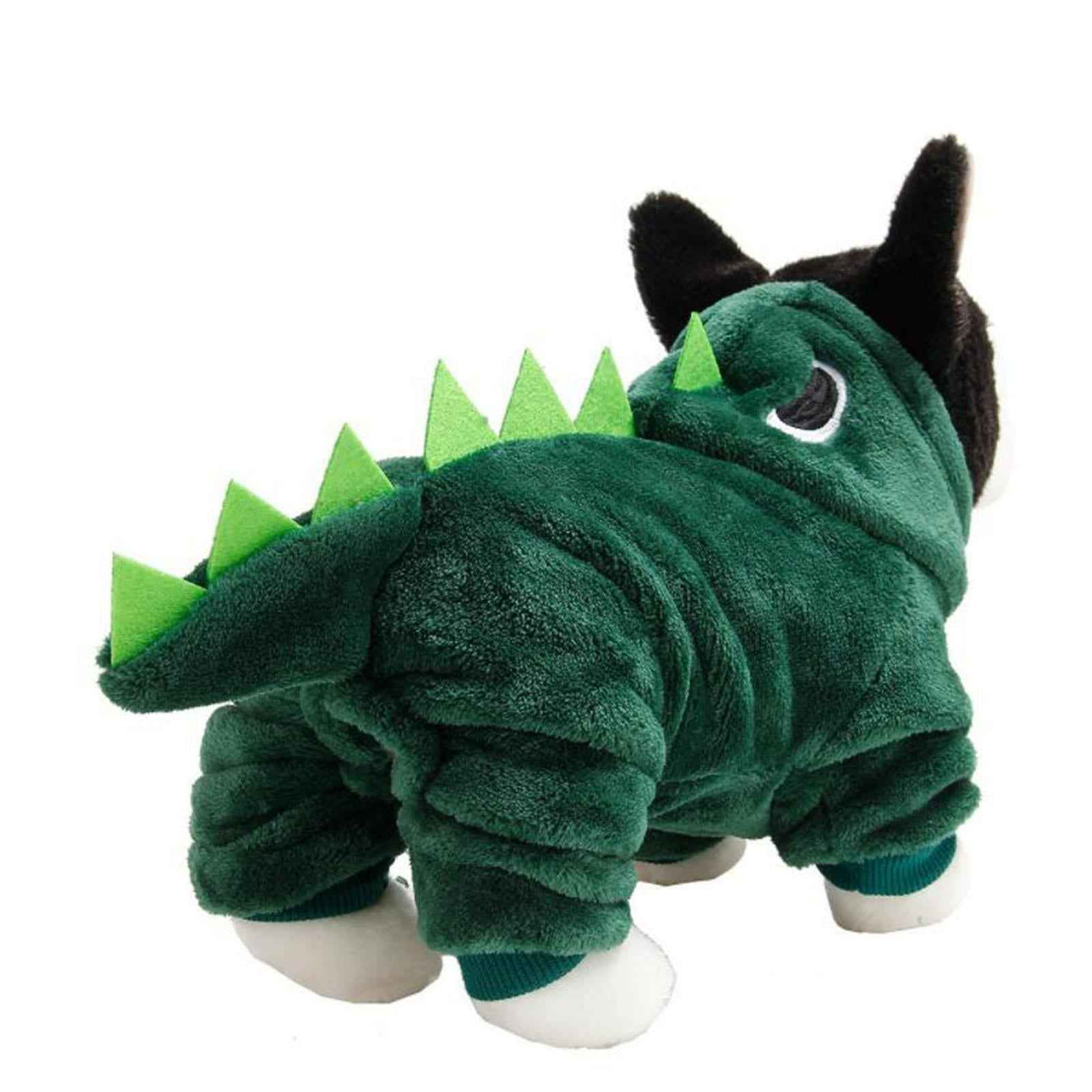 Dog Clothes Dinosaur Jumpsuits Fleece Hoodie Pajamas Jacket Cute Fancy Dress Dark Green S