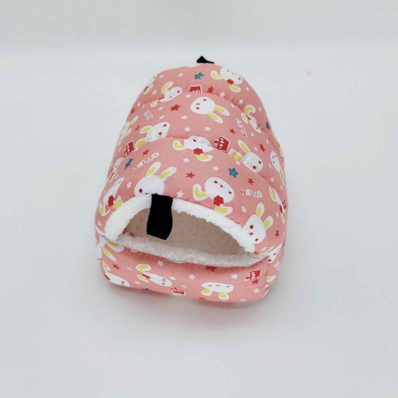 Guinea Pig Bed Cave Cozy Hamster House Rest Nest Pink Cartoon Pattern