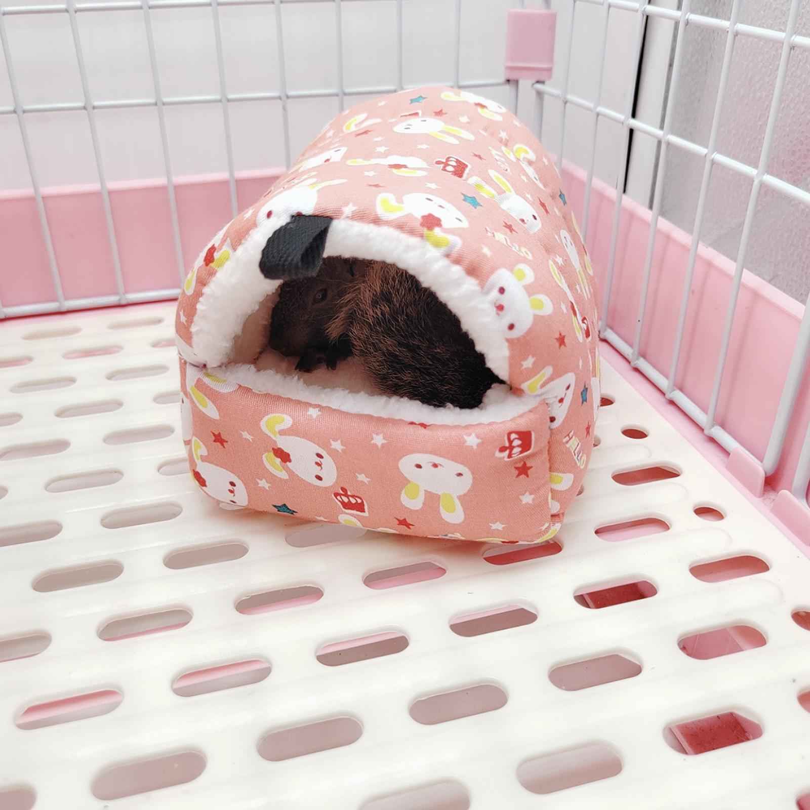 Guinea Pig Bed Cave Cozy Hamster House Rest Nest Pink Cartoon Pattern