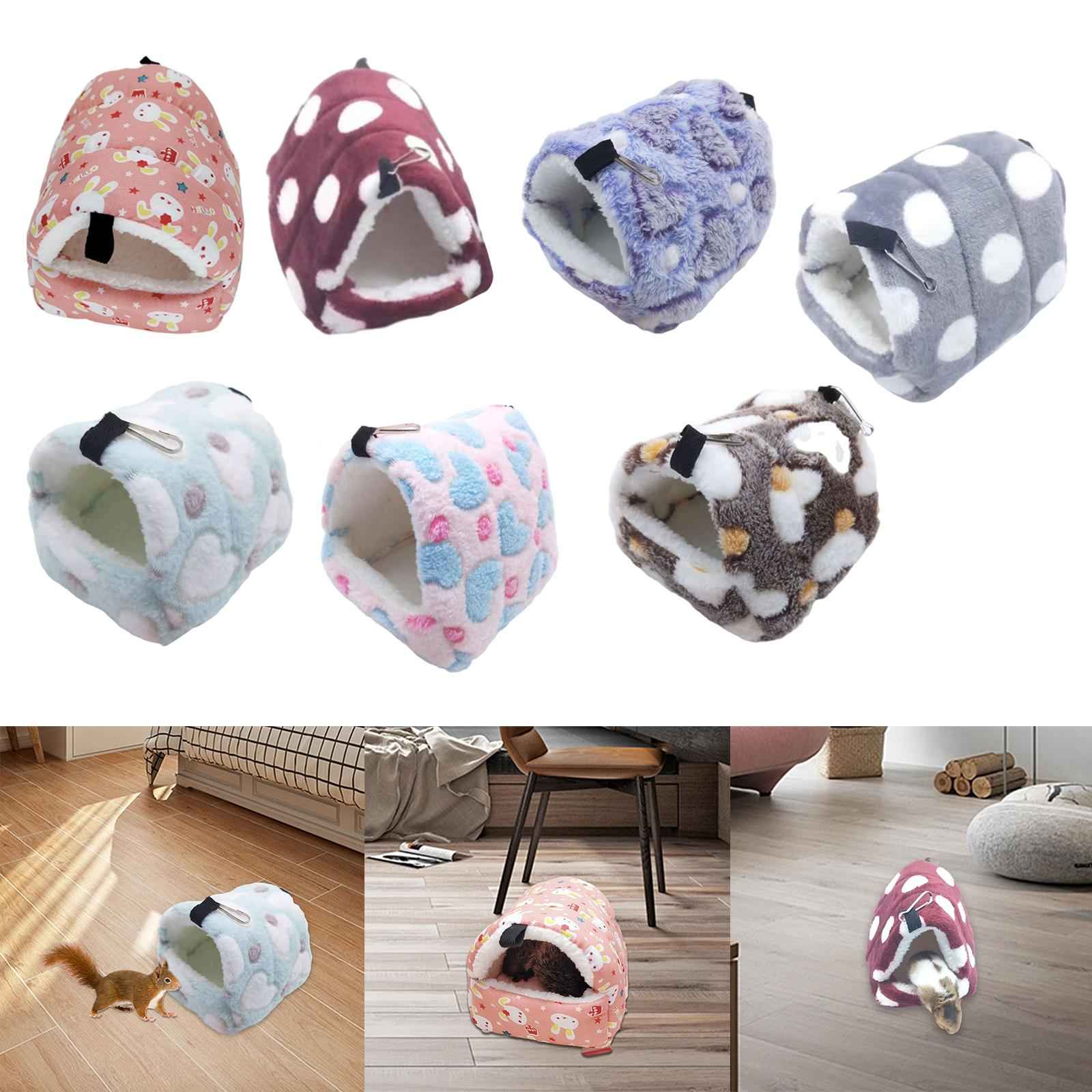 Guinea Pig Bed Cave Cozy Hamster House Rest Nest Pink Cartoon Pattern