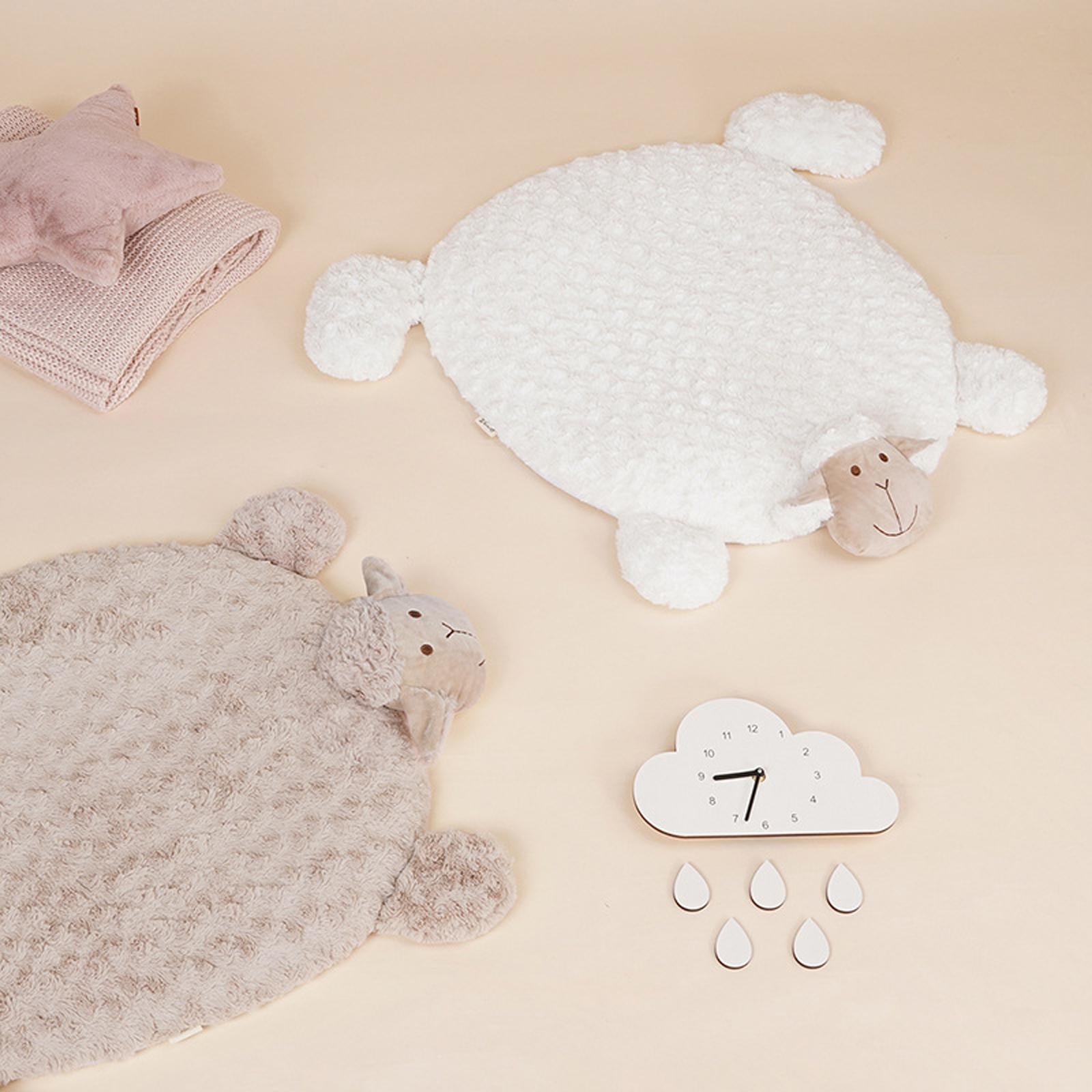 Cat Bed Washable Entry Pad Faux Fur Cozy Sheep Shaped Pet Mat for Floor Milk Tea Color