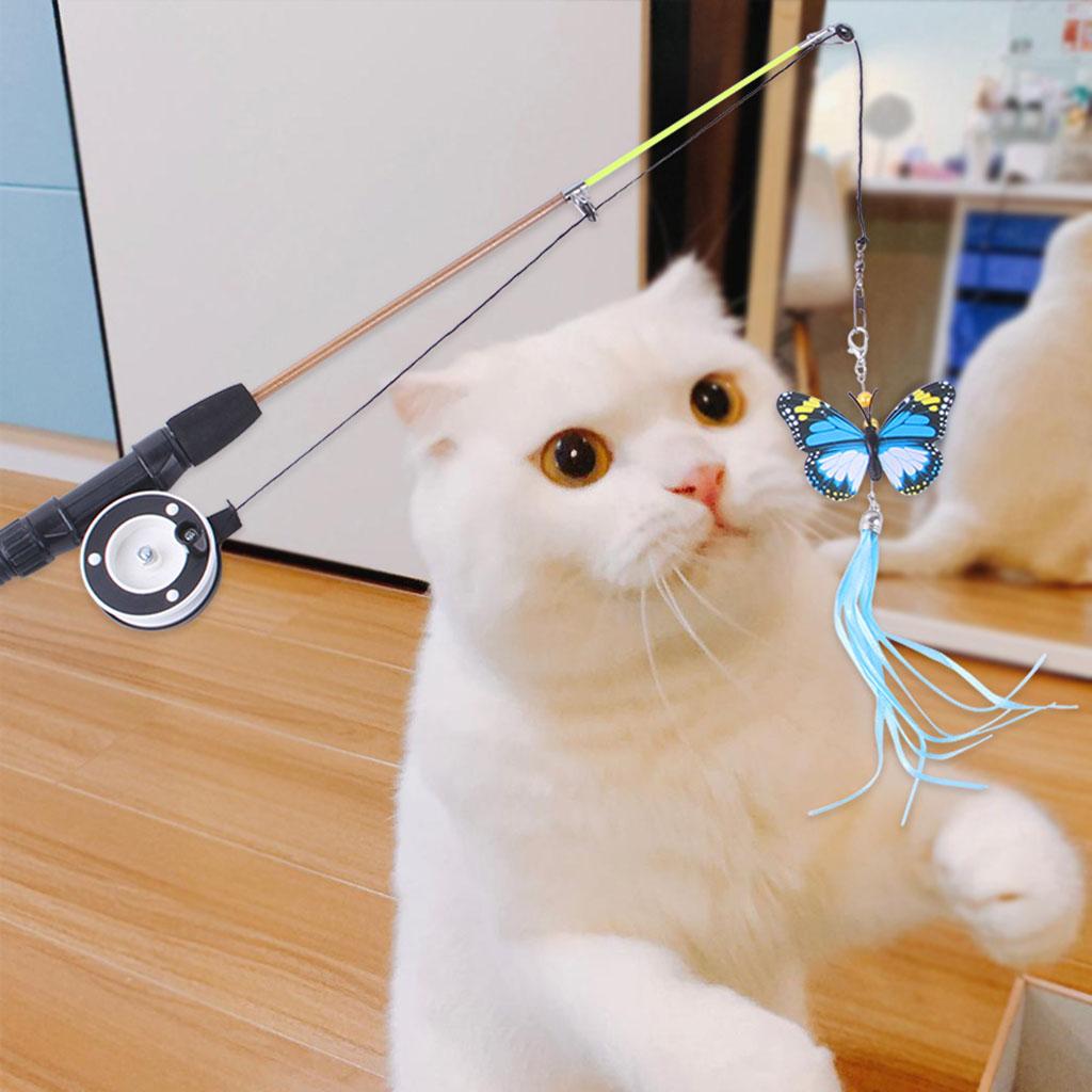 Colorful Funny Cat Stick Training Teething Rod Pet Wand Toys Blue Butterfly