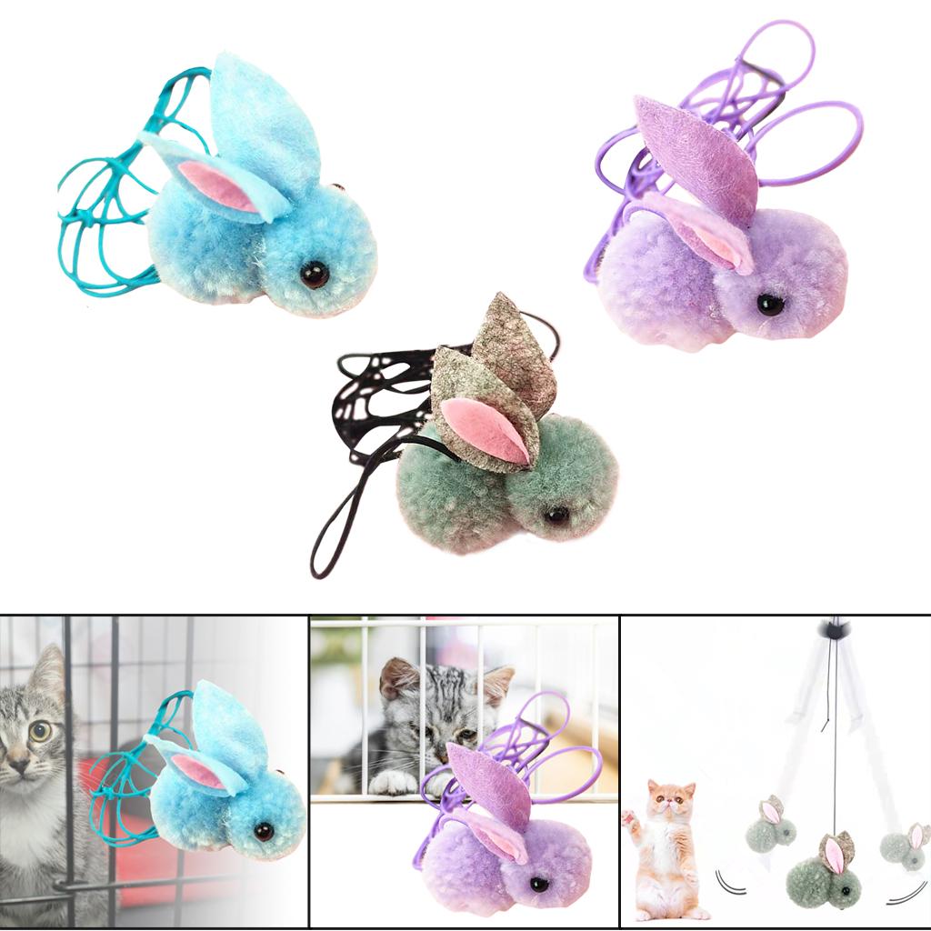 Cat Rabbit Toy Hanging Retractable Plush Exerciser Funny Cat Toys for Window Blue