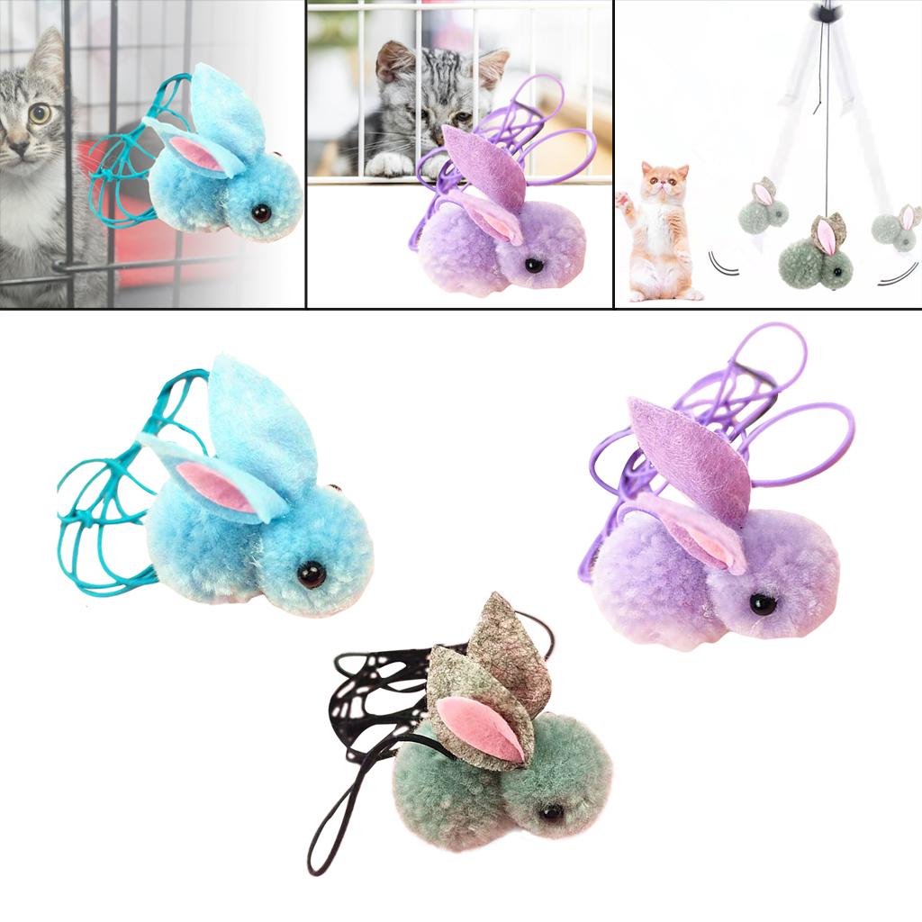 Cat Rabbit Toy Hanging Retractable Plush Exerciser Funny Cat Toys for Window Blue