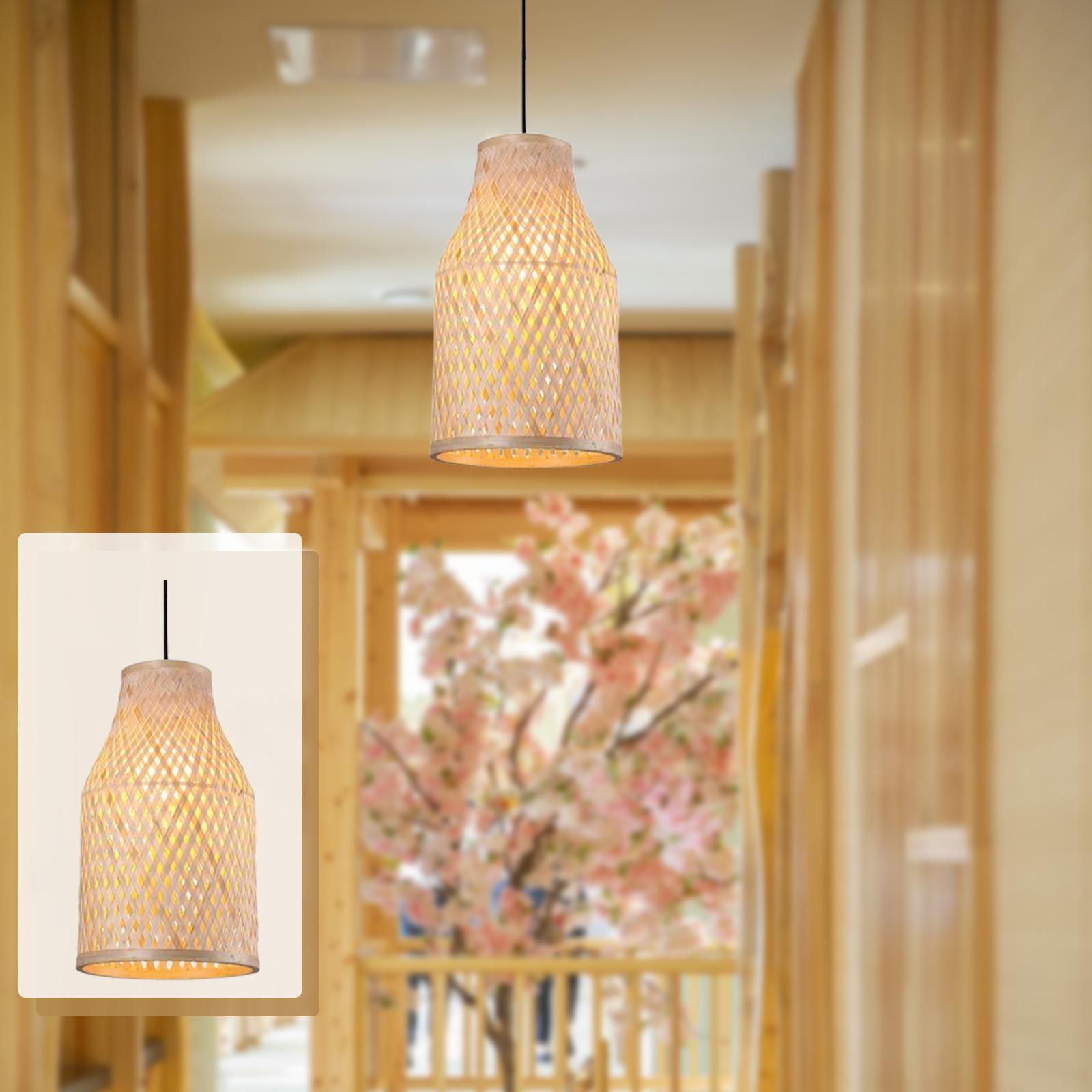 Bamboo Pendant Light Hanging Chandelier Lamp for Cafe Bar Bedroom Decoration 24x40cm