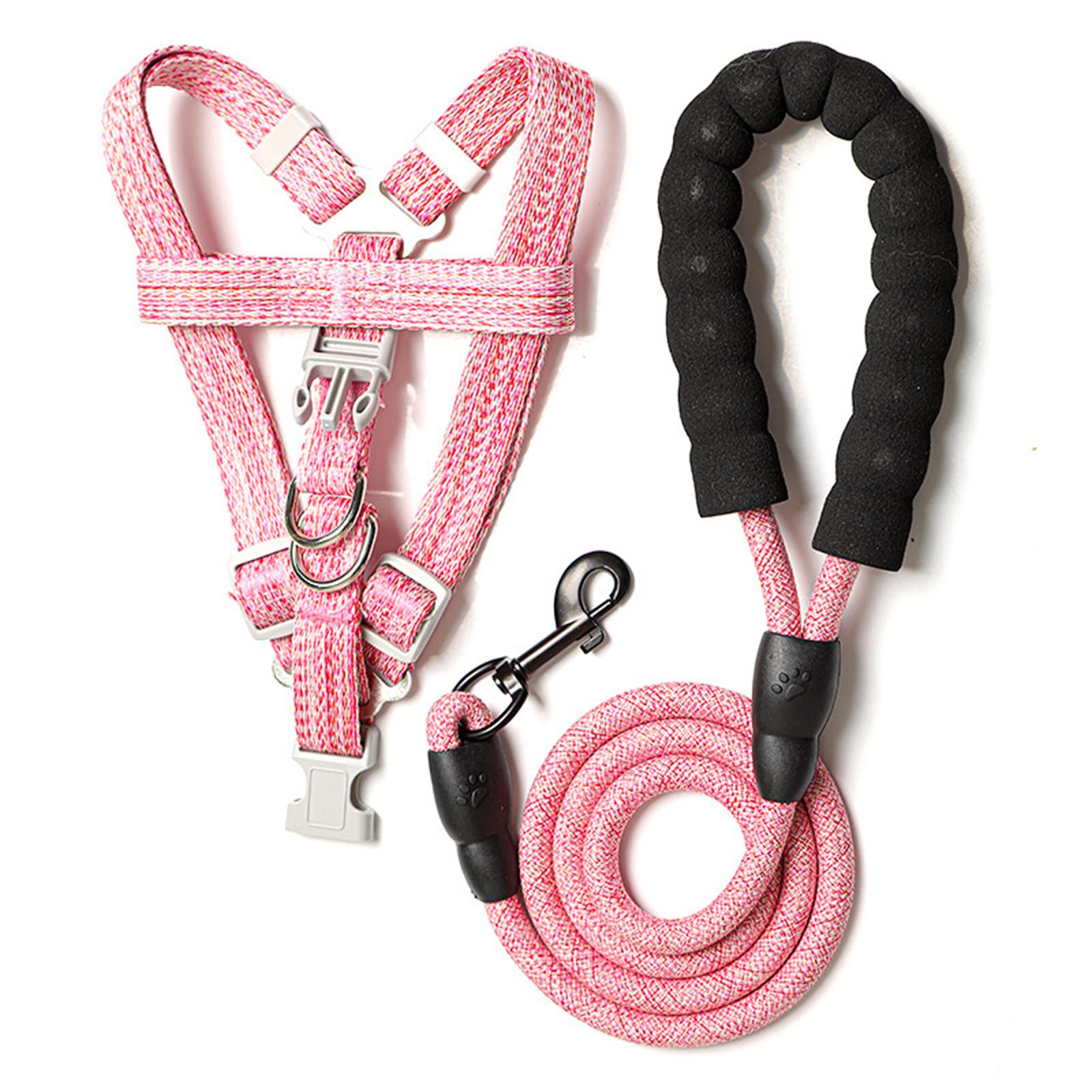 Dog Harness Set W/ Leashes Collar Chest Strap Running Pet Supplies Pink L