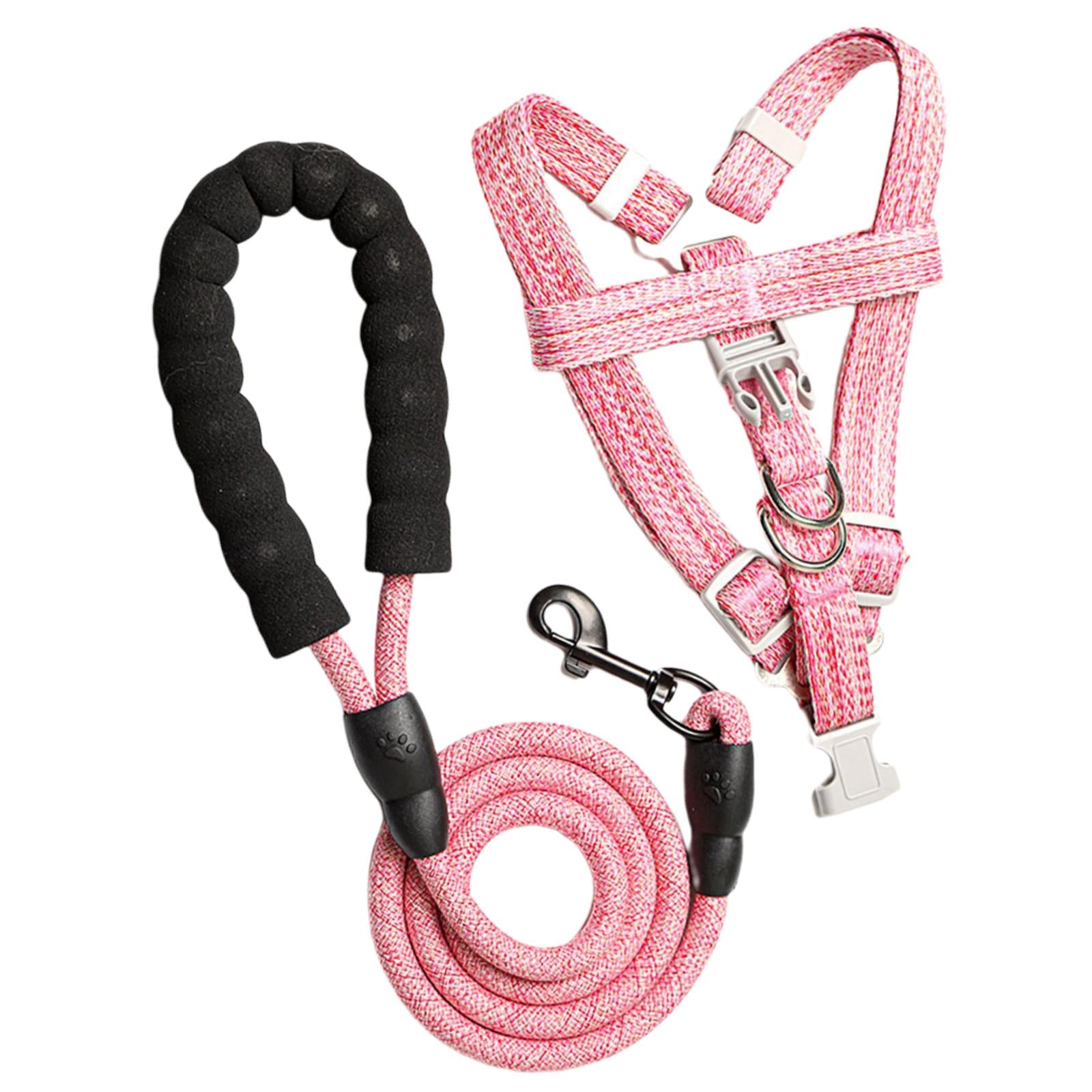 Dog Harness Set W/ Leashes Collar Chest Strap Running Pet Supplies Pink L