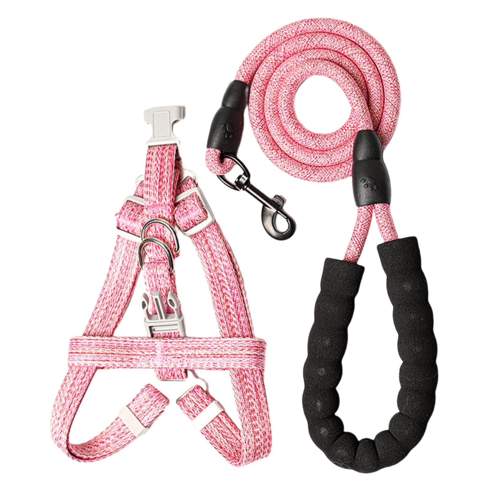 Dog Harness Set W/ Leashes Collar Chest Strap Running Pet Supplies Pink L
