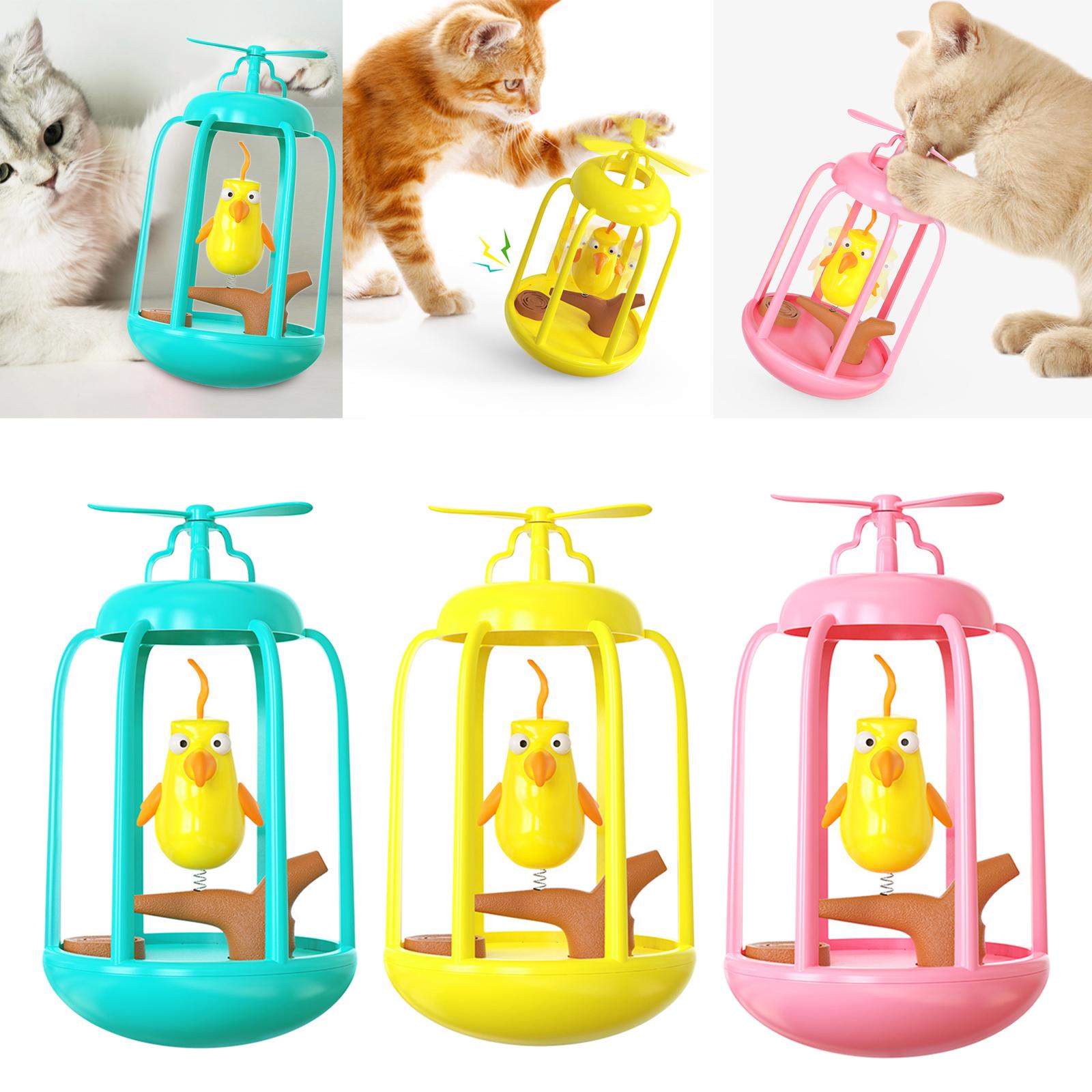 Cat Toy Squeaks Bird Cage Tumbler Cat Playing Game Interactive Toy Exercise Blue