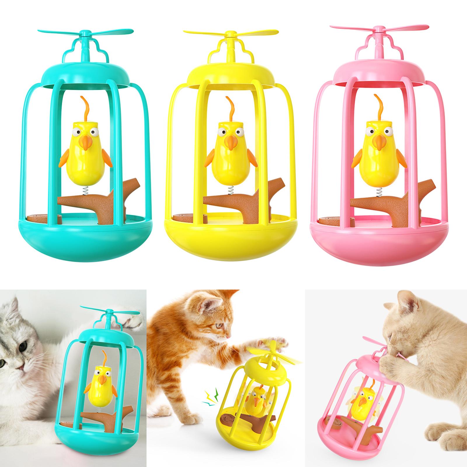 Cat Toy Squeaks Bird Cage Tumbler Cat Playing Game Interactive Toy Exercise Blue