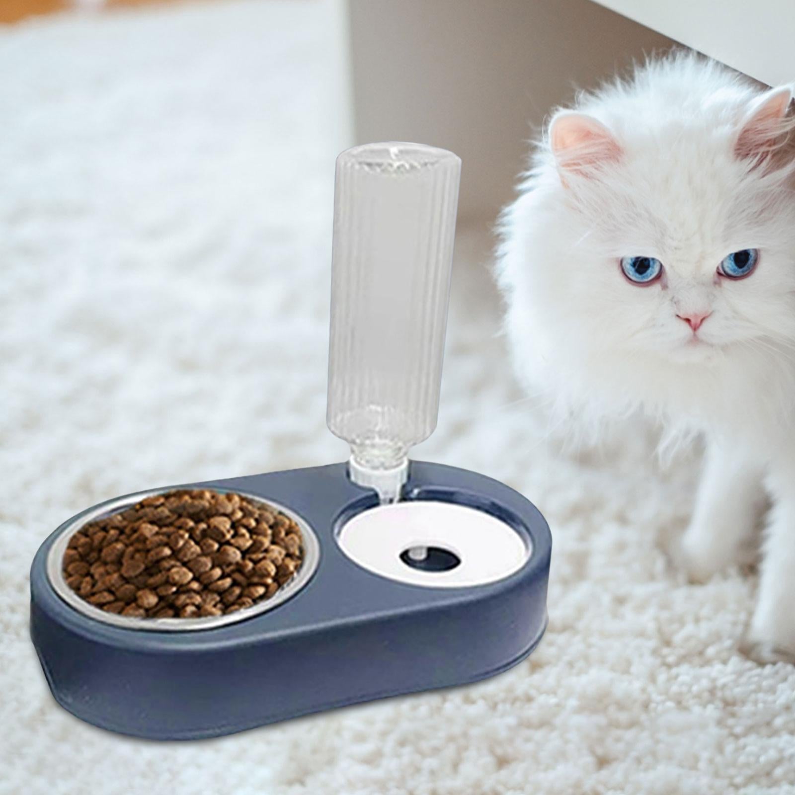 2 in 1 Cat Water and Food Bowls Set with Automatic Waterer Bottle for Puppy Blue