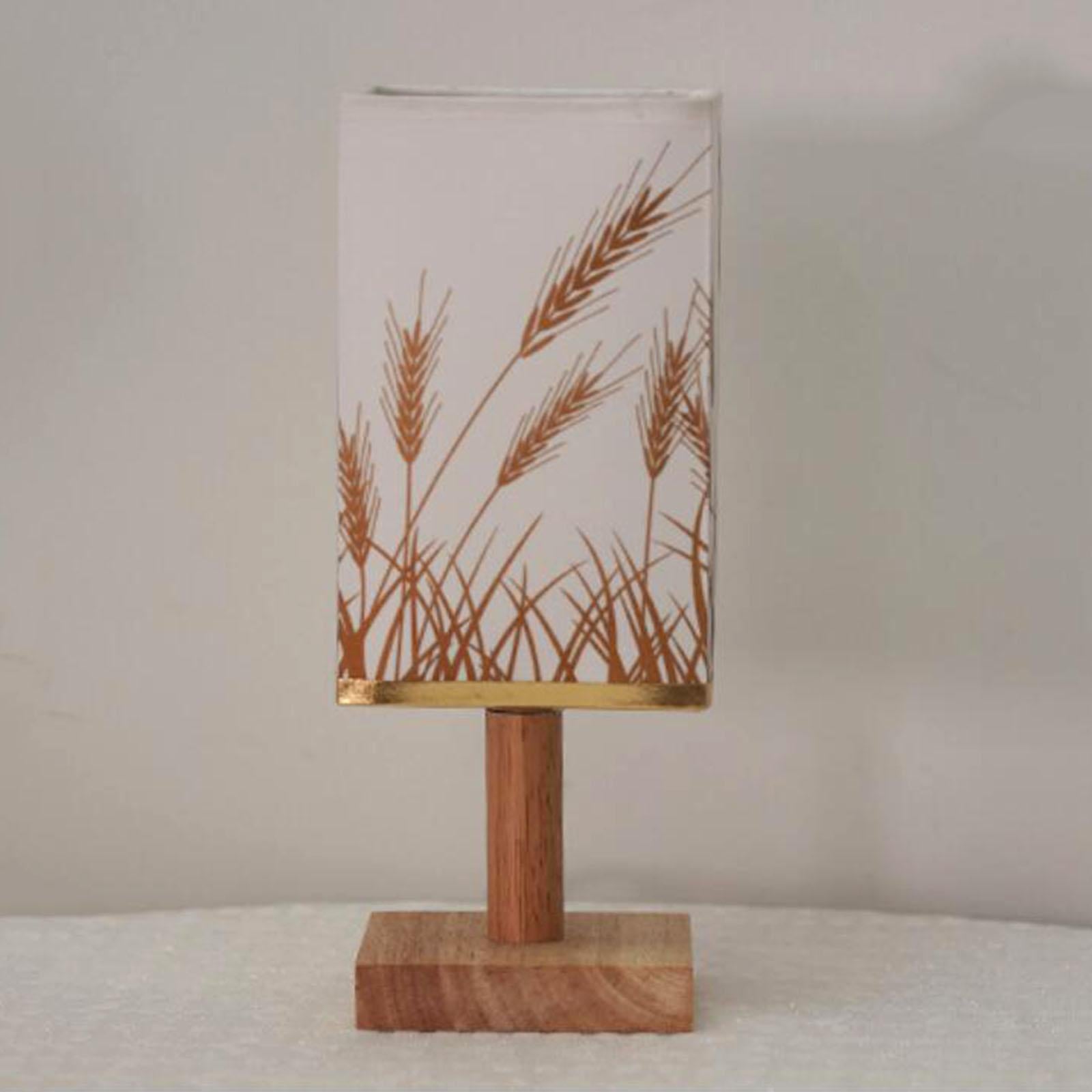 Bedside Table Lamp Decorative with Flaxen Fabric Shade Wood Base Warm White Wheat