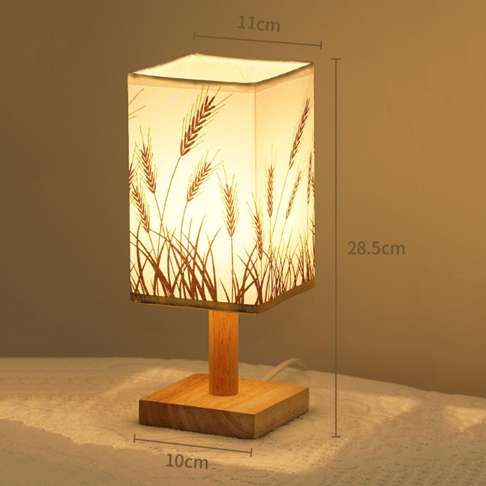Bedside Table Lamp Decorative with Flaxen Fabric Shade Wood Base Warm White Wheat
