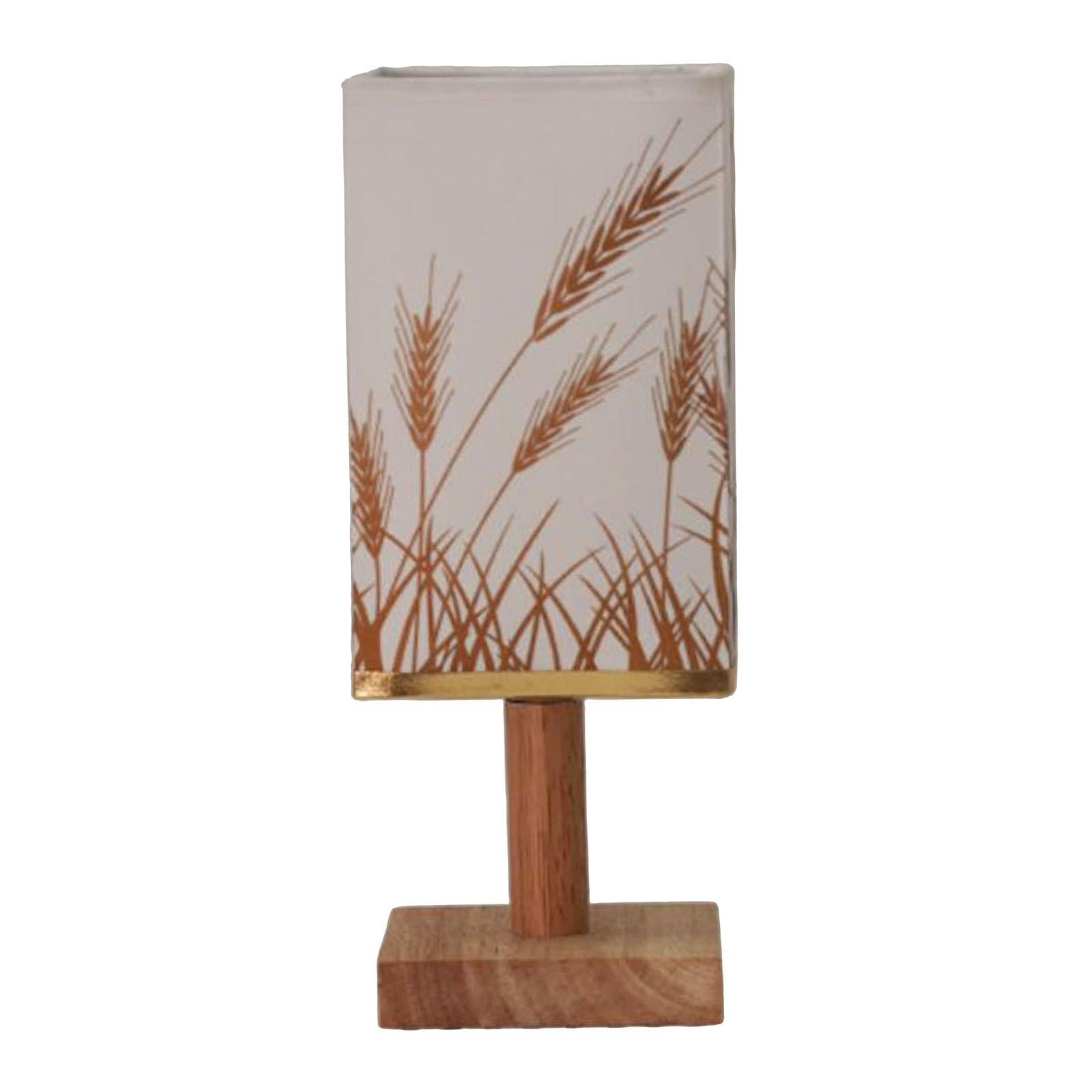 Bedside Table Lamp Decorative with Flaxen Fabric Shade Wood Base Warm White Wheat