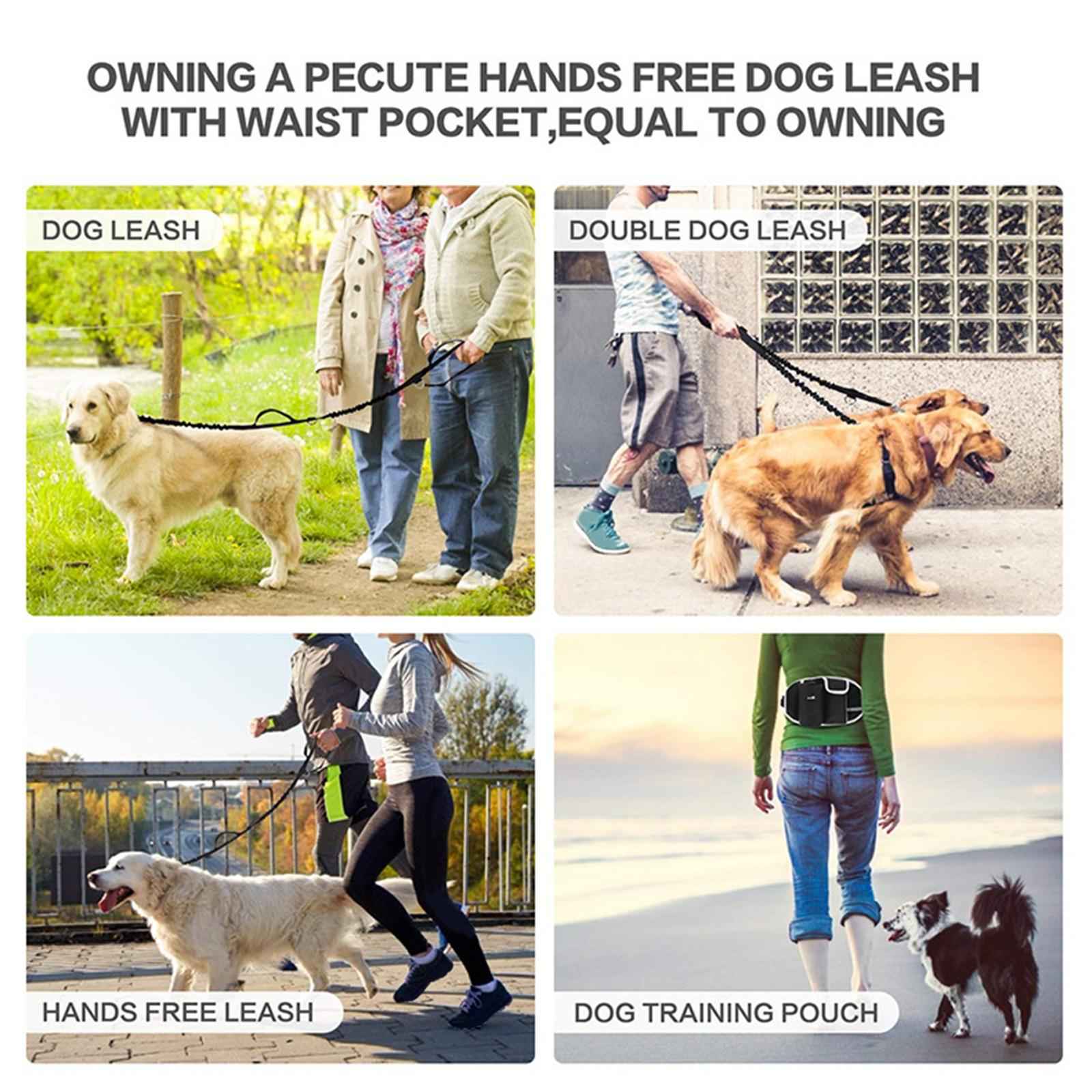 Hands Free Dog Leash Running Waist Belt Pet Walking Elastic Leashes+Bag Leash Only