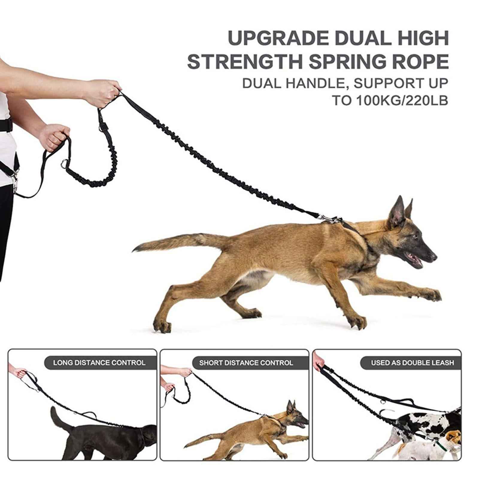 Hands Free Dog Leash Running Waist Belt Pet Walking Elastic Leashes+Bag Leash Only
