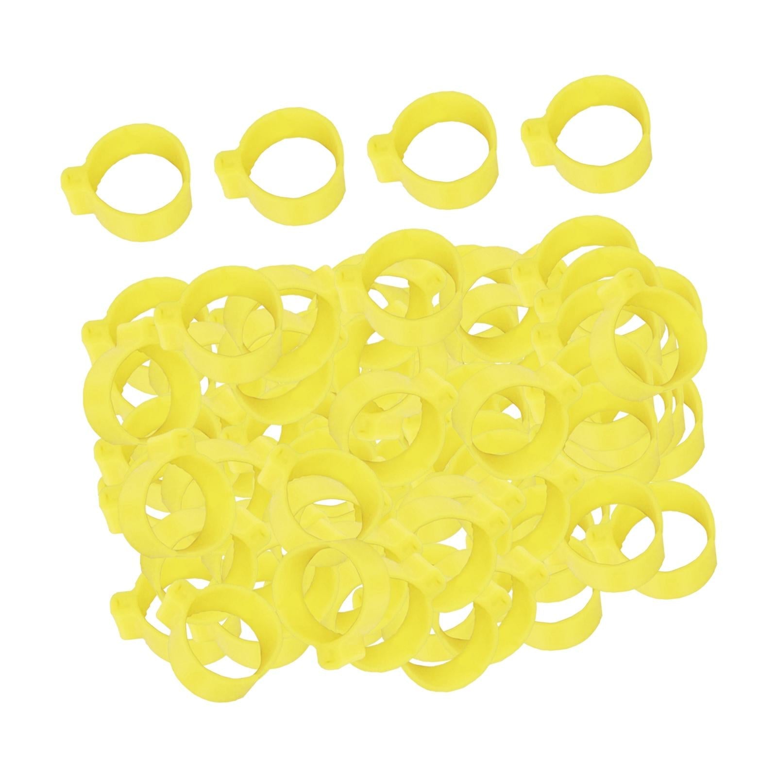 100x Reusable Pigeon Leg Foot Rings Clip On Bird Dove Duck Bands Yellow