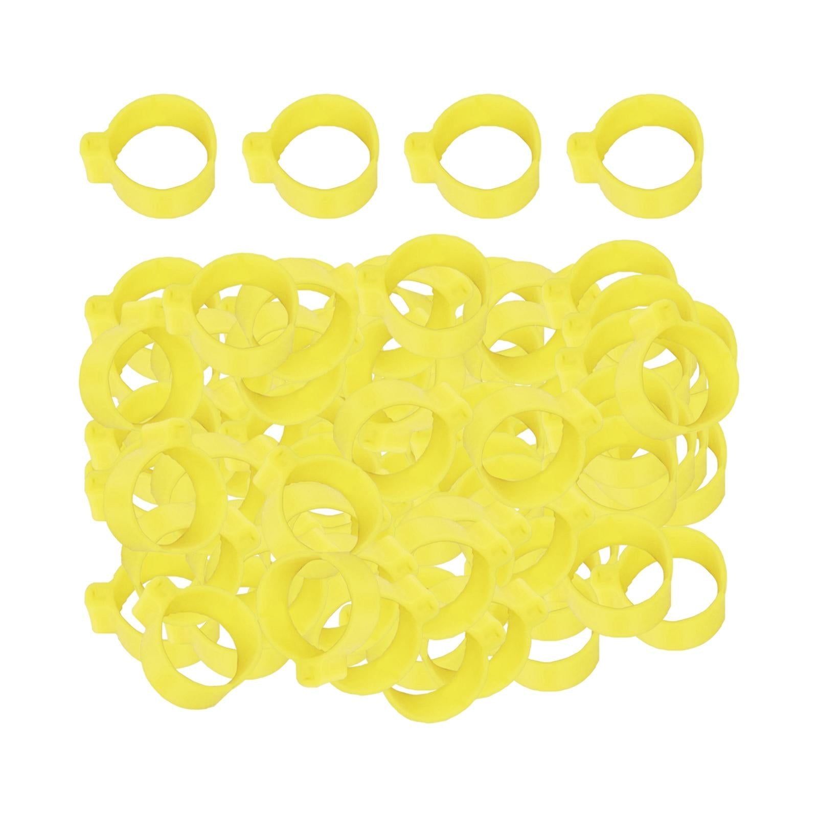100x Reusable Pigeon Leg Foot Rings Clip On Bird Dove Duck Bands Yellow