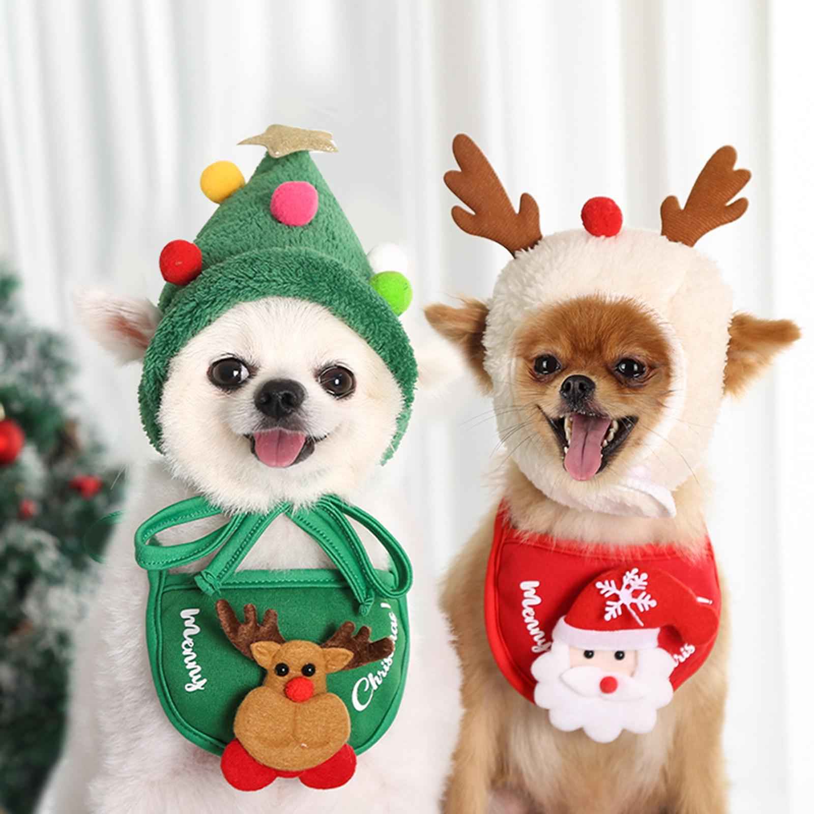 Cute Christmas Dog Hat Warm Winter Soft Headdress for Dogs Party Festival White L