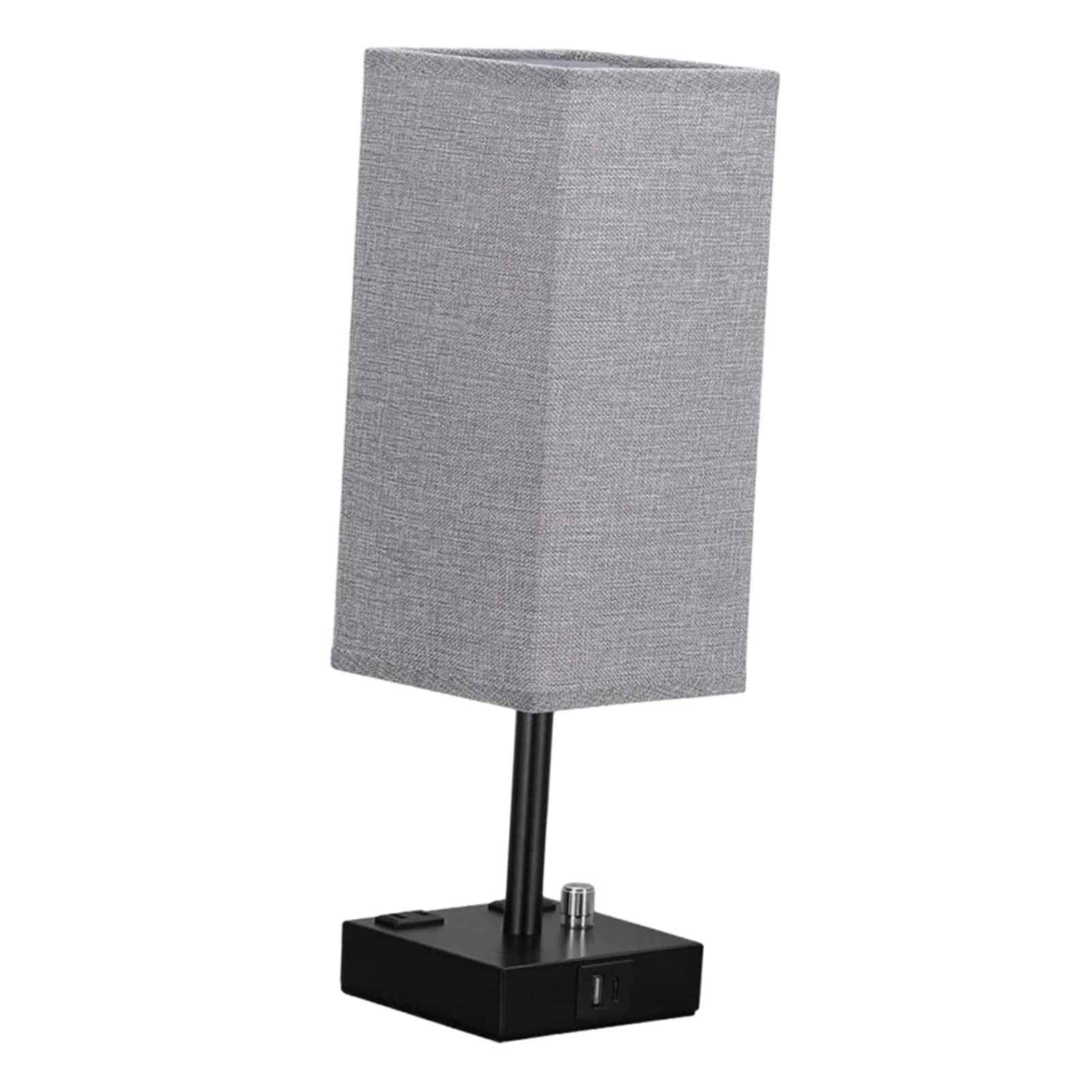 Bedside Lamp with USB Port with Outlet with Black Metal Base Bedroom Lamp Gray
