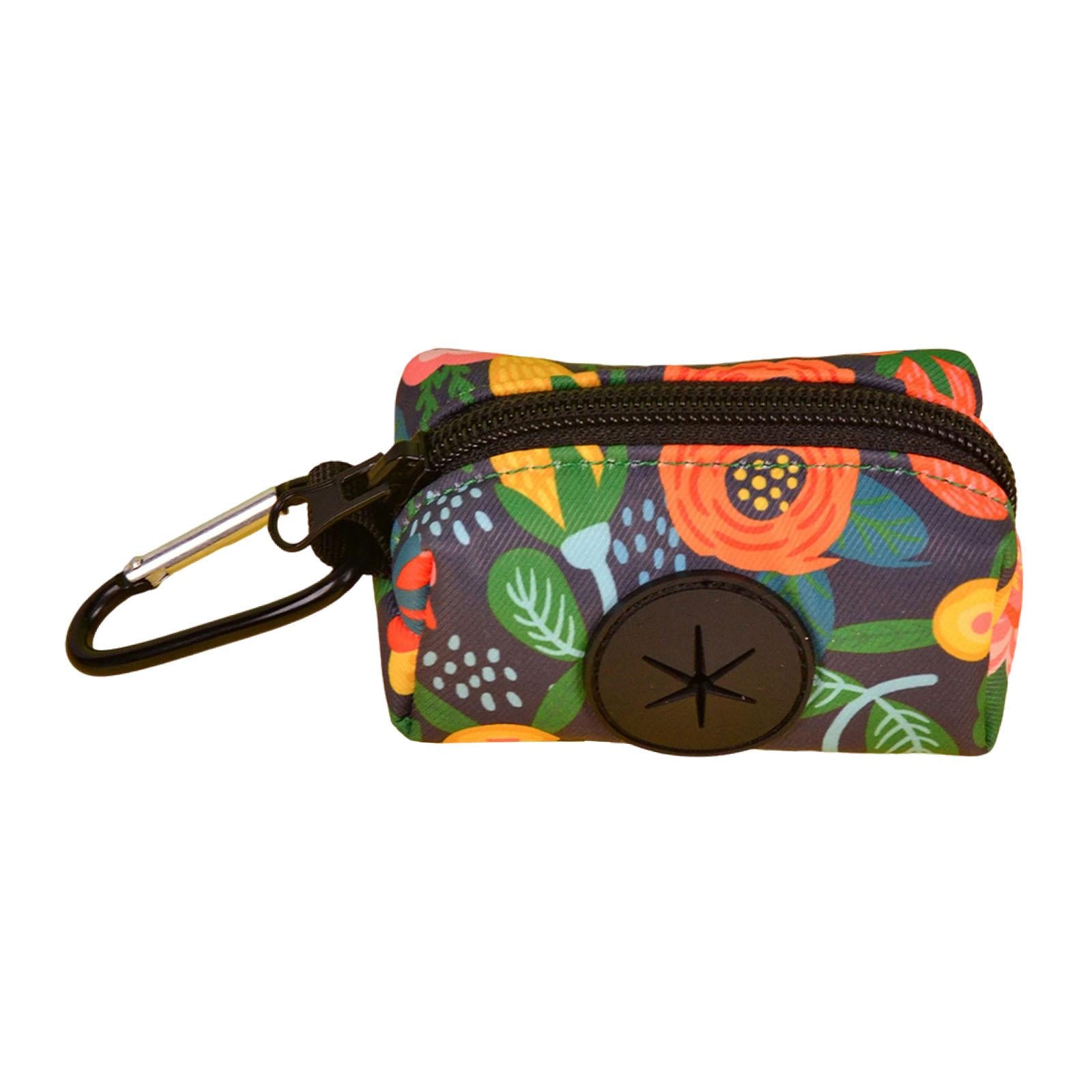Dog Poop Bag Holder Zipper Closure Zippered Pouch for Walking Parking Travel Flower