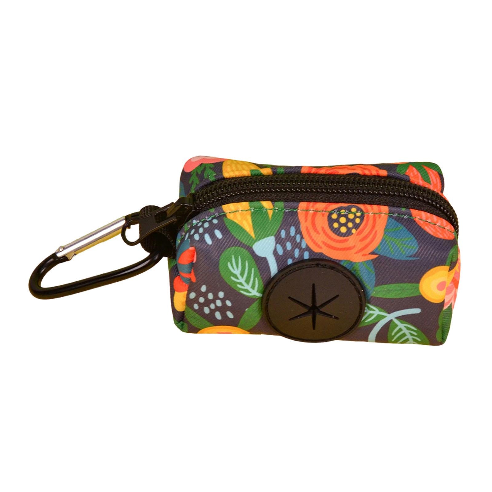 Dog Poop Bag Holder Zipper Closure Zippered Pouch for Walking Parking Travel Flower