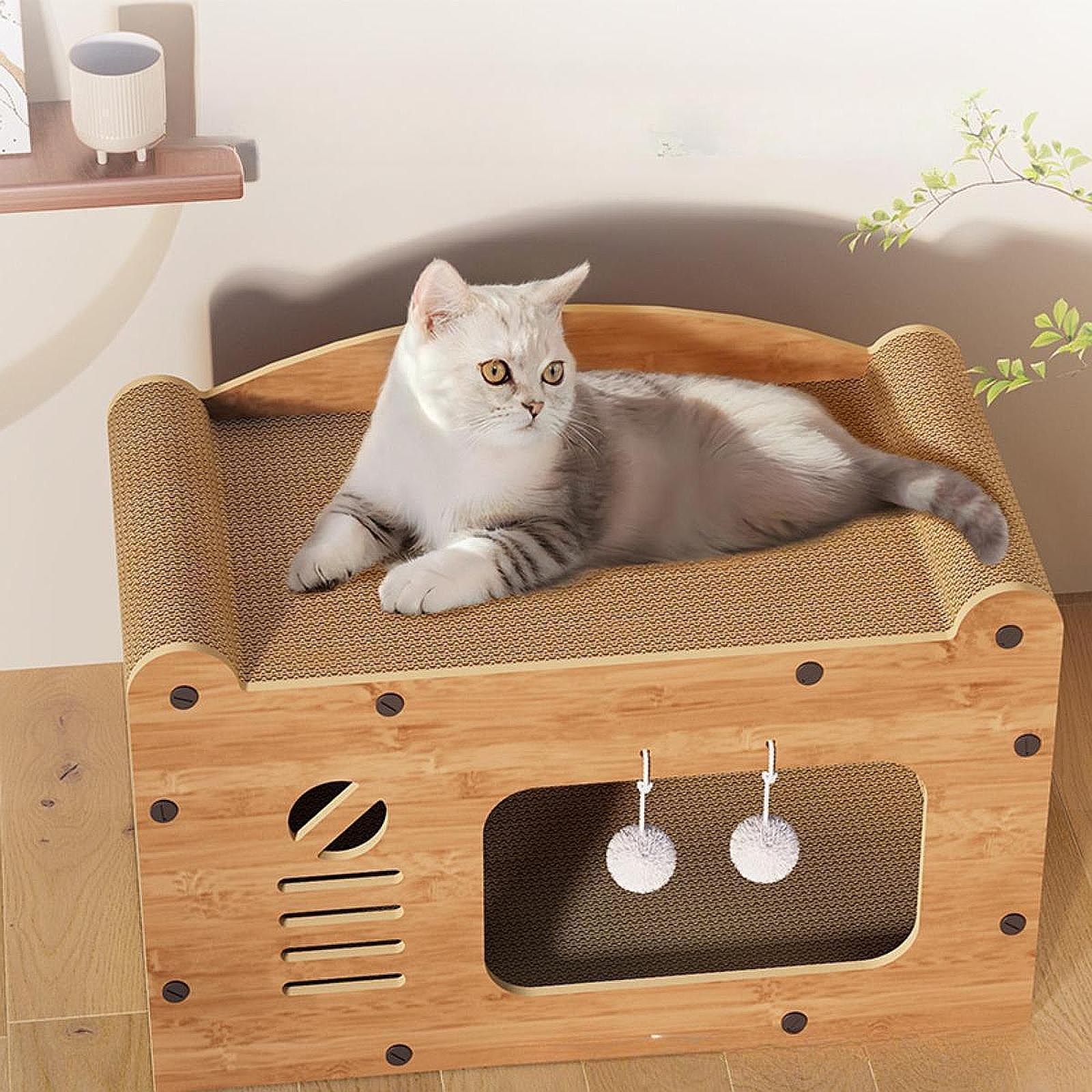 Cat Scratcher House Cave Sturdy Cat Bed Lounge Bed for Cat Kitten Exercising