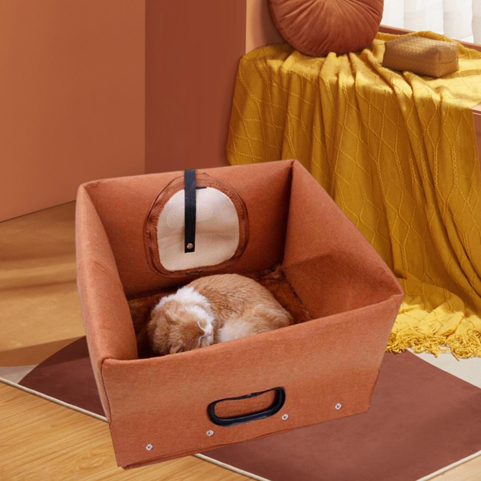 Cat Bed Cave with Handle Playing Nest Kitten Kitty Winter Foldable Cat House 40cmx40cmx48cm