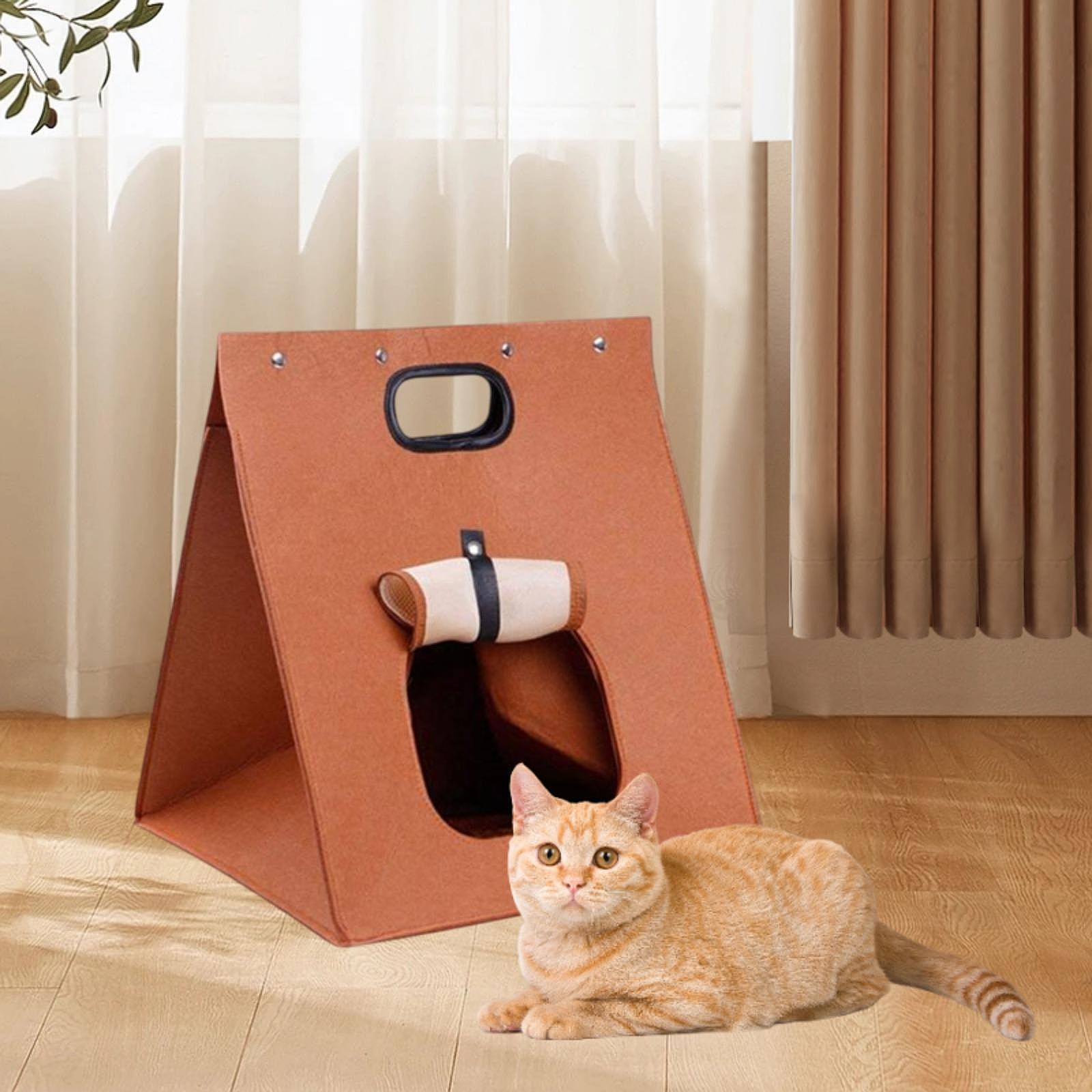 Cat Bed Cave with Handle Playing Nest Kitten Kitty Winter Foldable Cat House 40cmx40cmx48cm