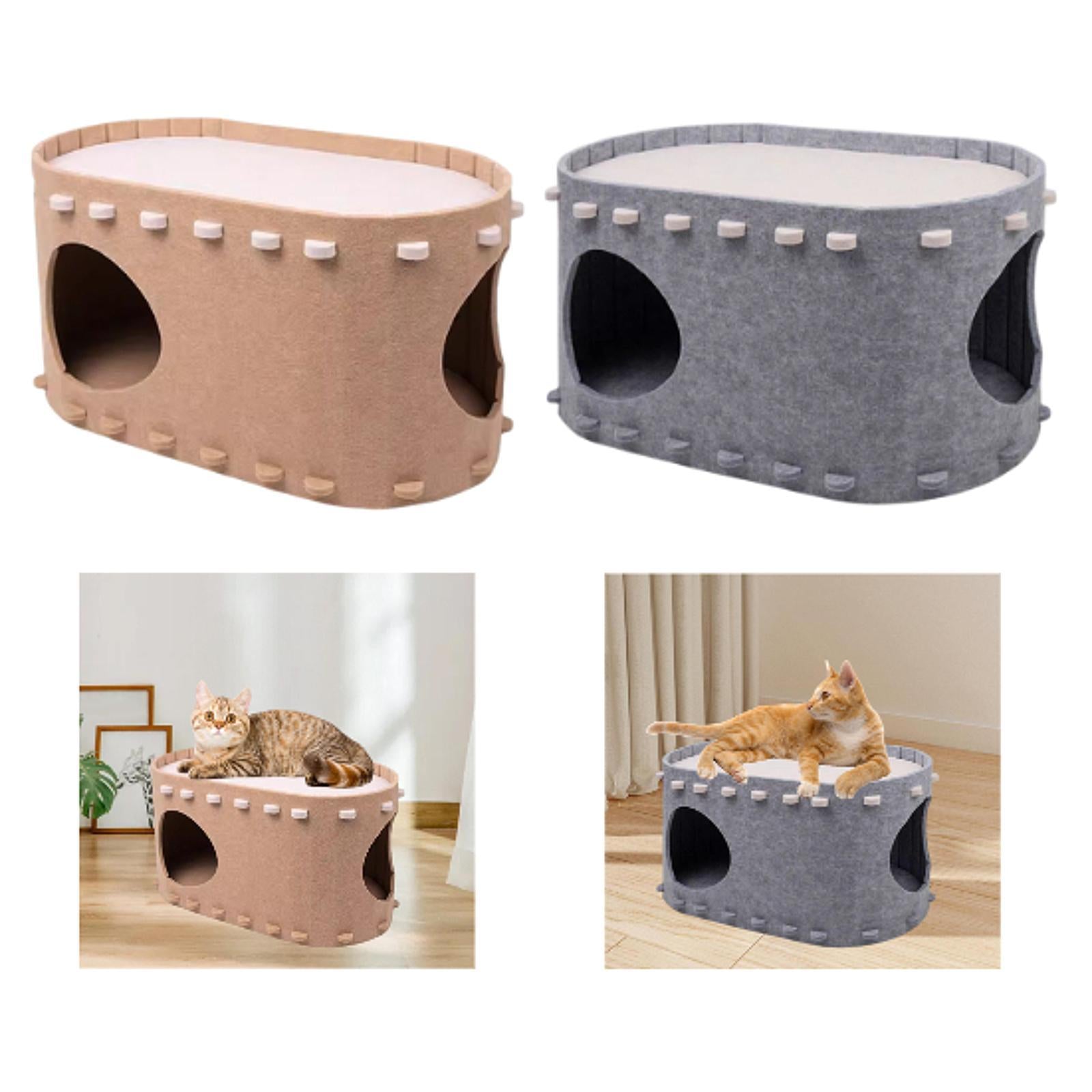 Cat Bed Cave Cat Tunnel Tent Hut Multiple Cats Enclosed Bed Warm Cat House Khaki