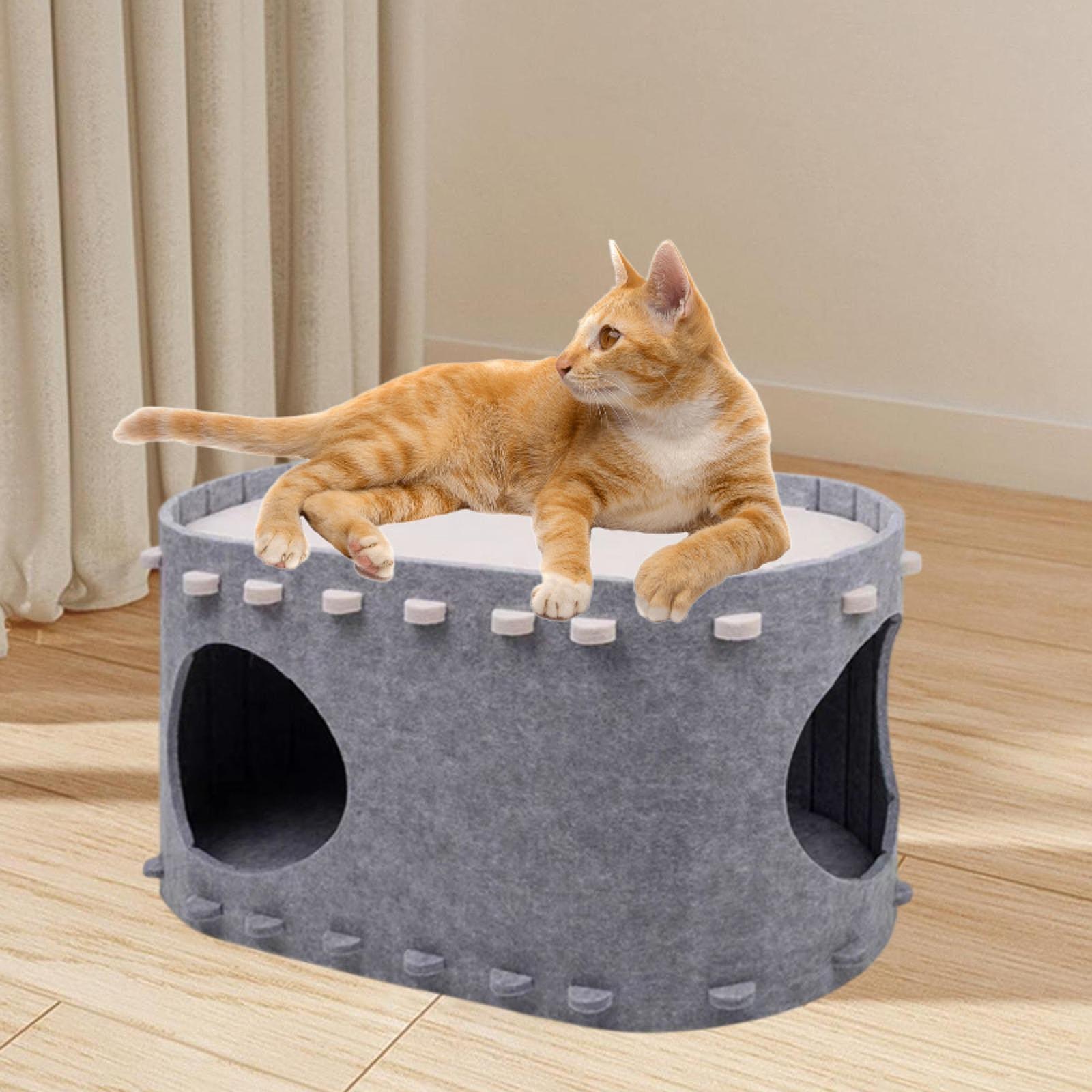Cat Bed Cave Cat Tunnel Tent Hut Multiple Cats Enclosed Bed Warm Cat House Light Gray