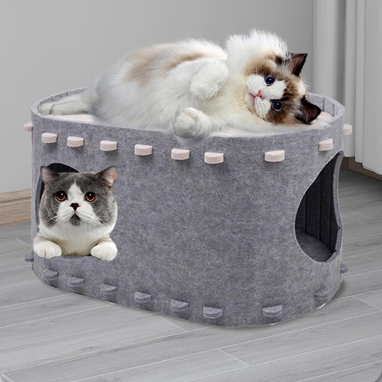 Cat Bed Cave Cat Tunnel Tent Hut Multiple Cats Enclosed Bed Warm Cat House Light Gray