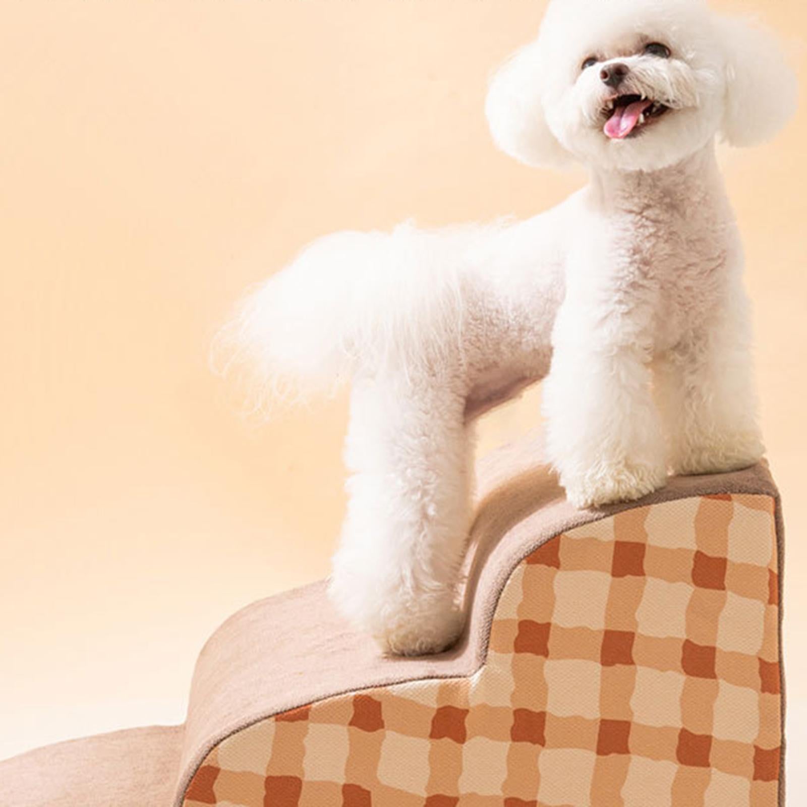 Dog Stairs 3 Step Soft Lightweight Dog Ramp for Small Pets Sofa Dogs Injured Brown