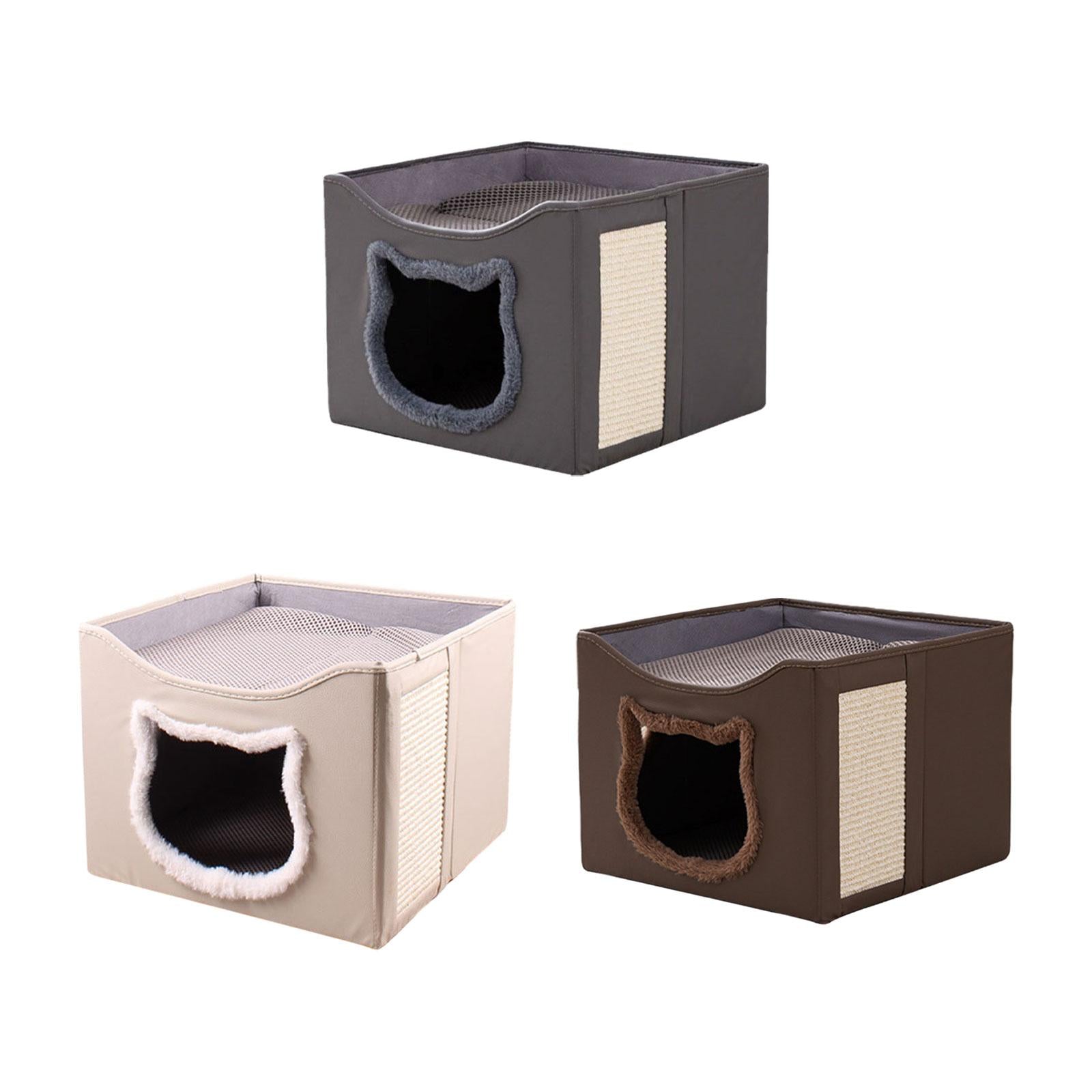Cat Bed for Indoor Cats Washable with Scratch Pad Scratch Resistant Hideaway Gray