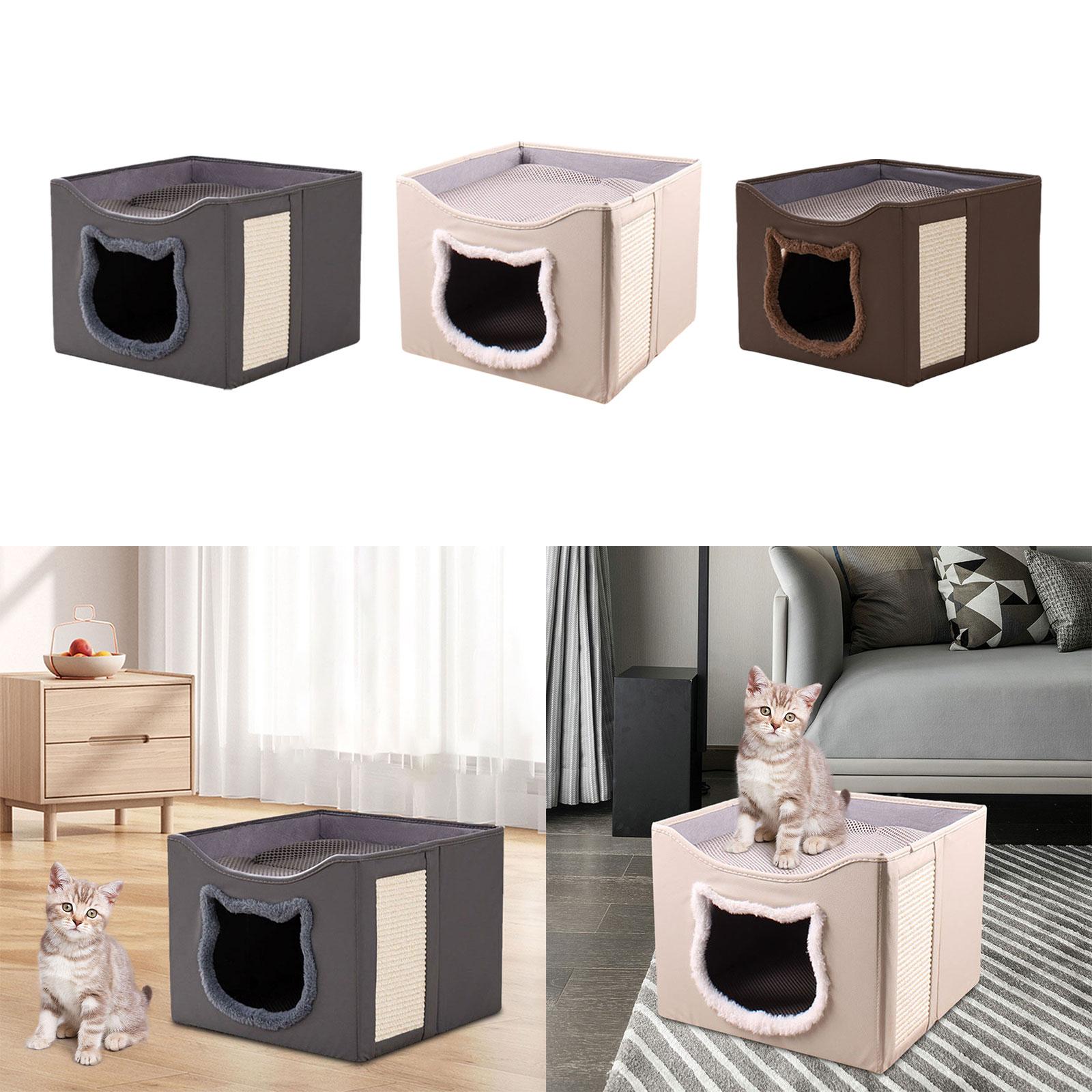 Cat Bed for Indoor Cats Washable with Scratch Pad Scratch Resistant Hideaway Gray