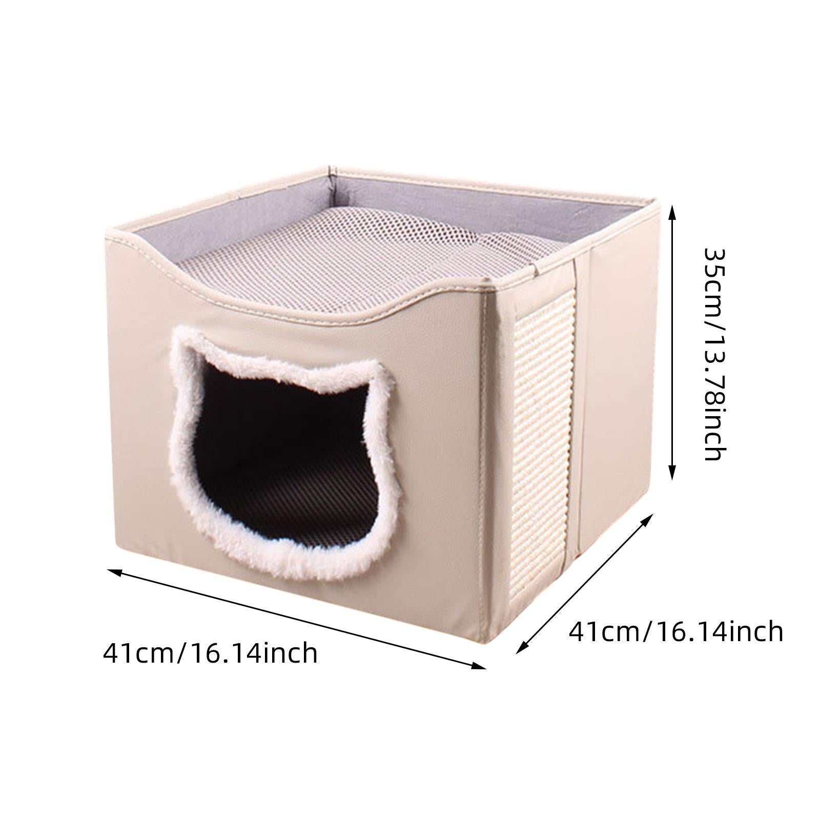 Cat Bed for Indoor Cats Washable with Scratch Pad Scratch Resistant Hideaway Beige