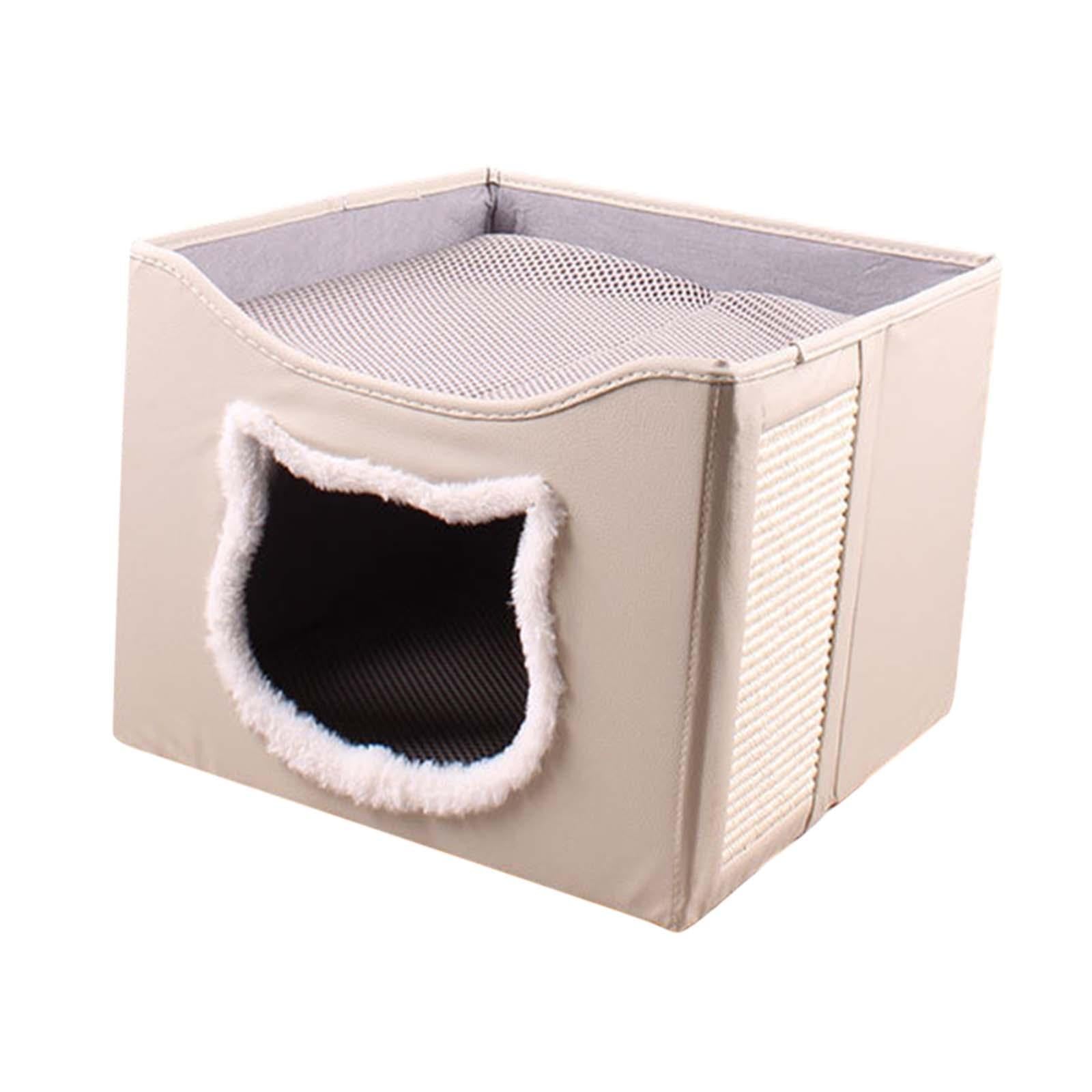 Cat Bed for Indoor Cats Washable with Scratch Pad Scratch Resistant Hideaway Beige