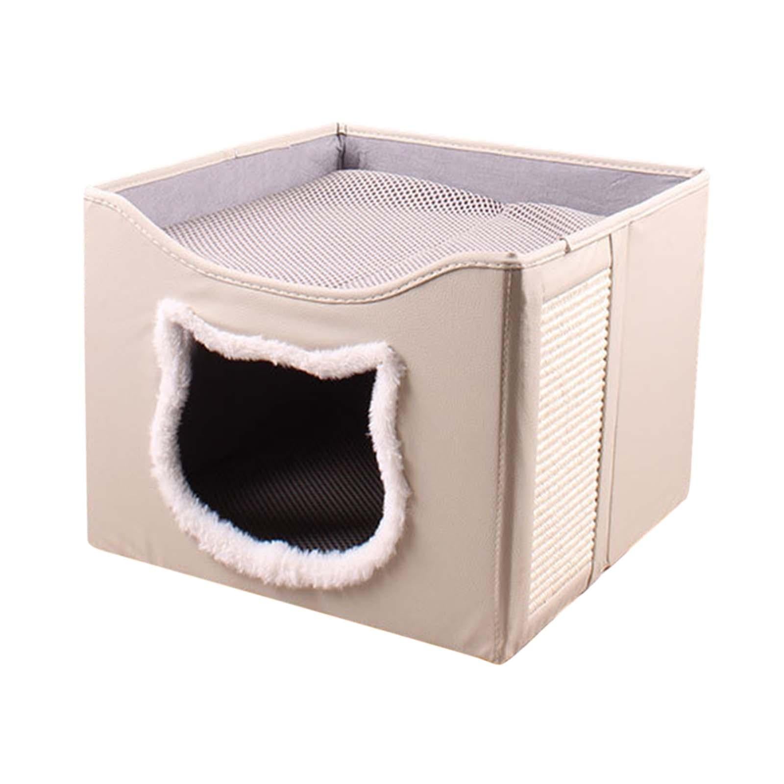 Cat Bed for Indoor Cats Washable with Scratch Pad Scratch Resistant Hideaway Beige