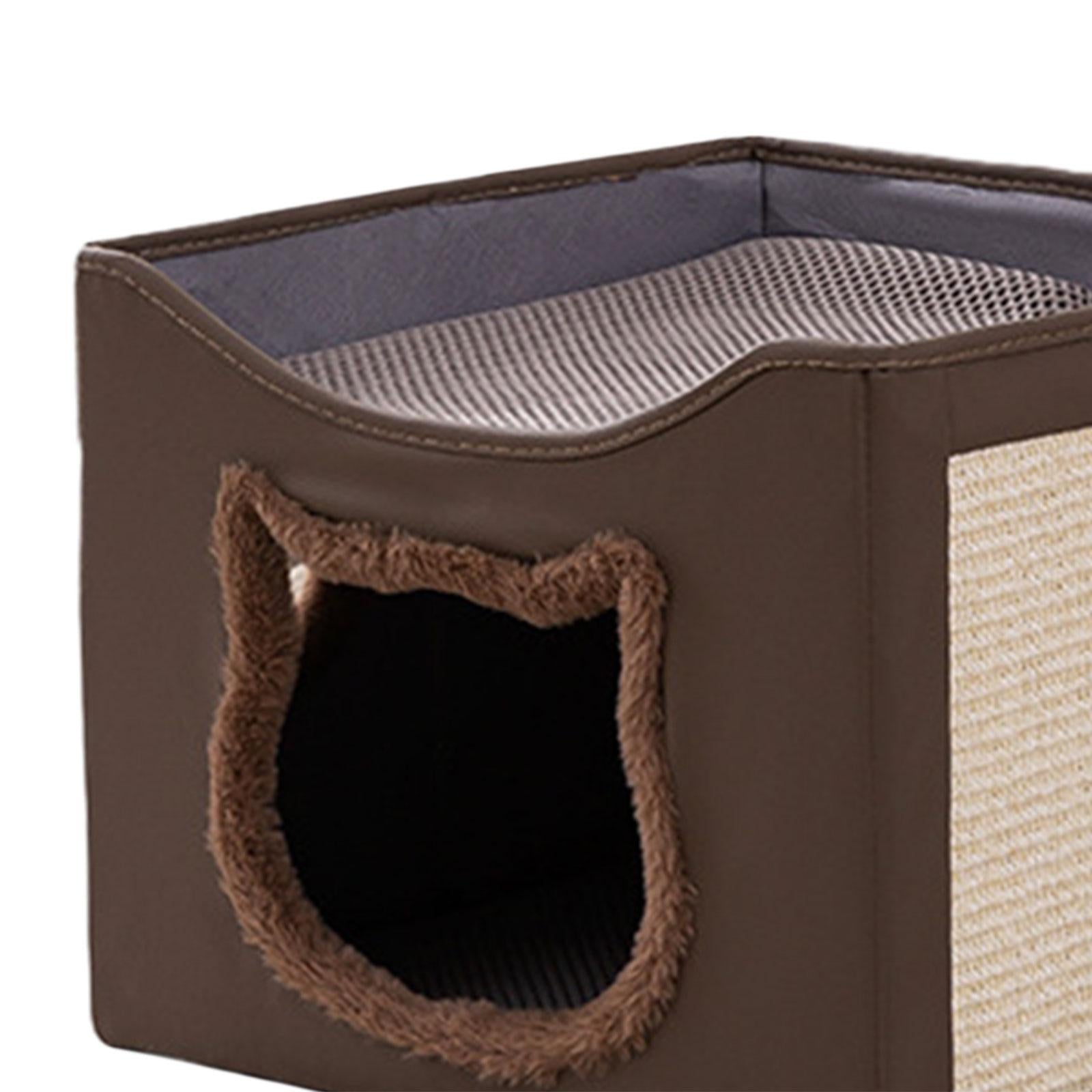 Cat Bed for Indoor Cats Washable with Scratch Pad Scratch Resistant Hideaway Brown