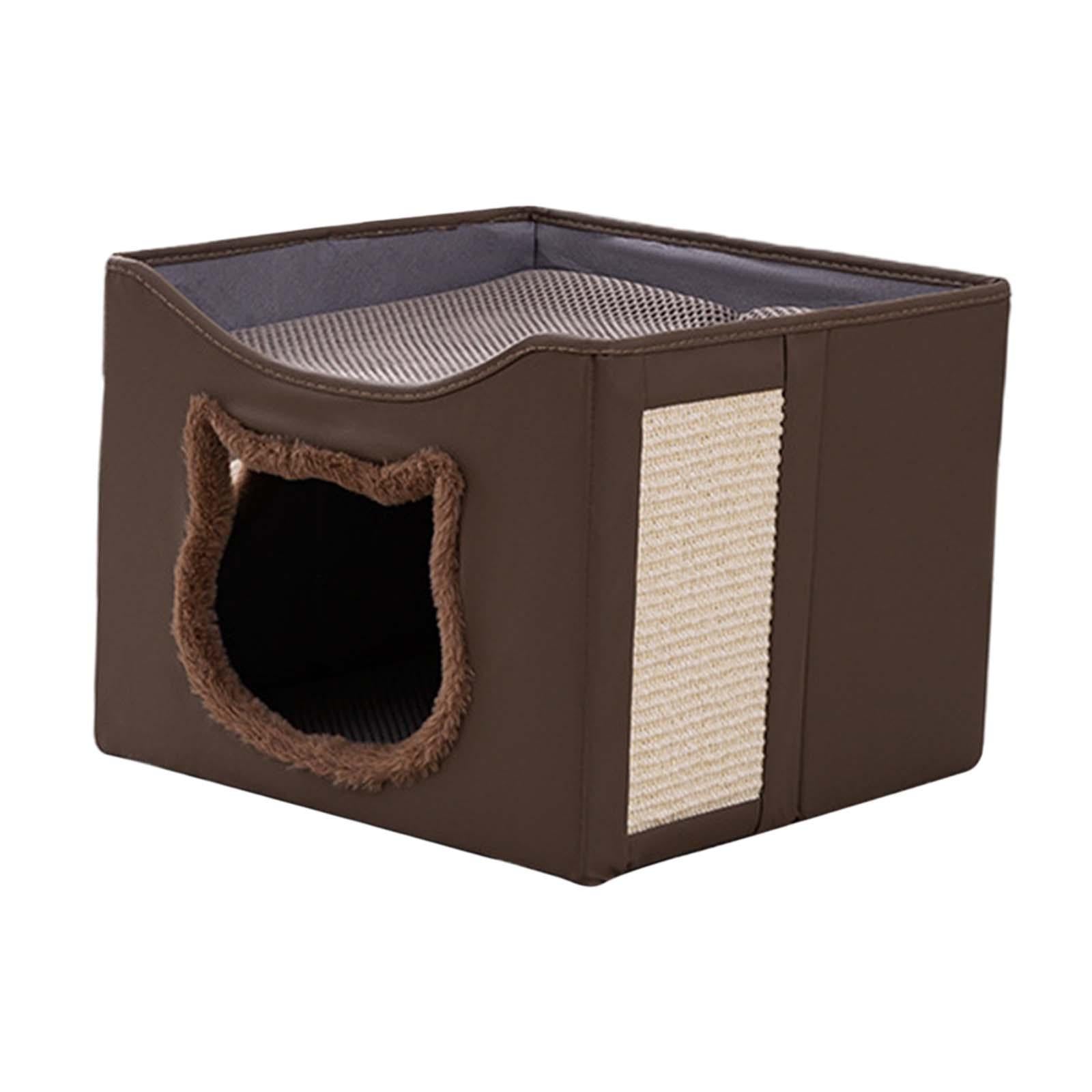 Cat Bed for Indoor Cats Washable with Scratch Pad Scratch Resistant Hideaway Brown