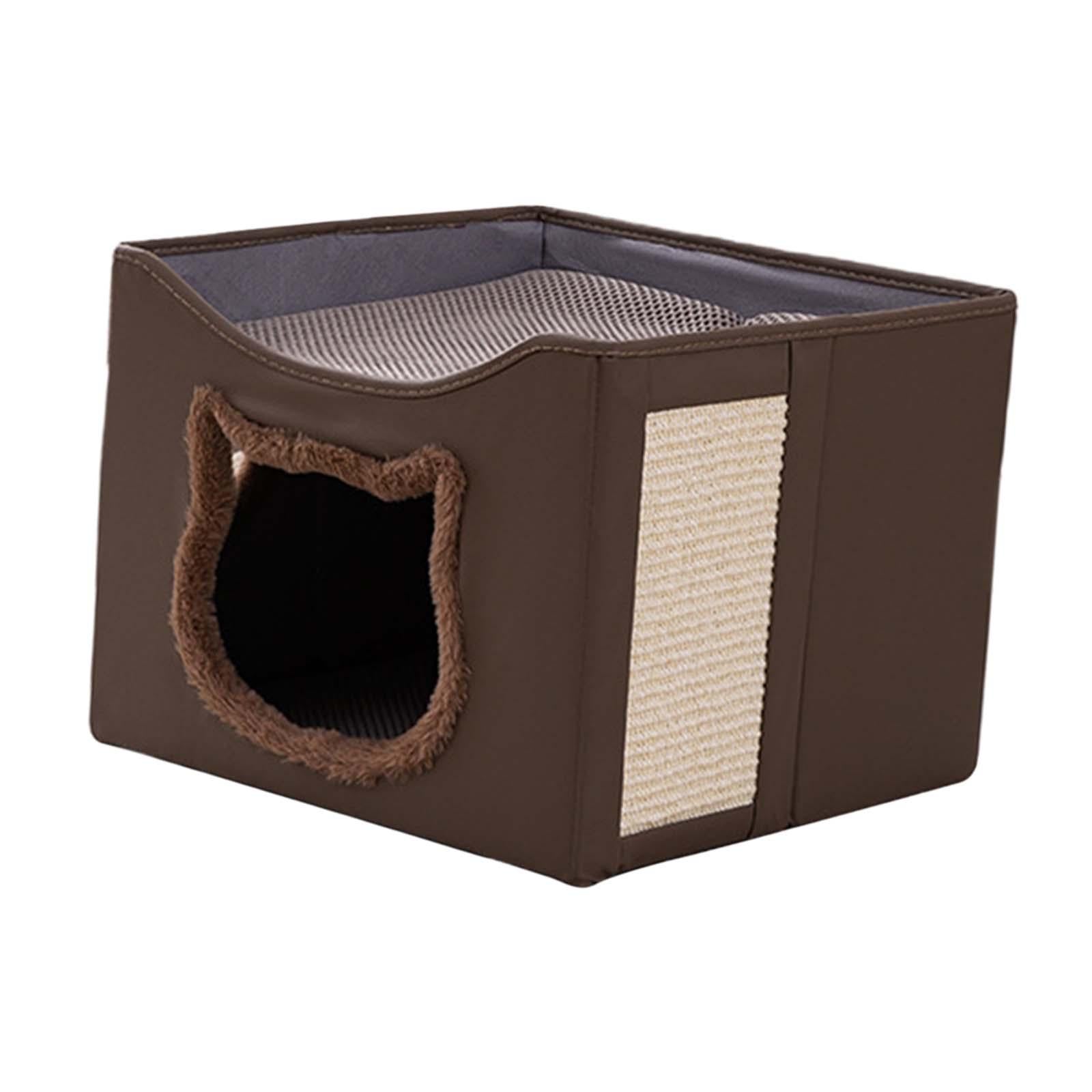Cat Bed for Indoor Cats Washable with Scratch Pad Scratch Resistant Hideaway Brown