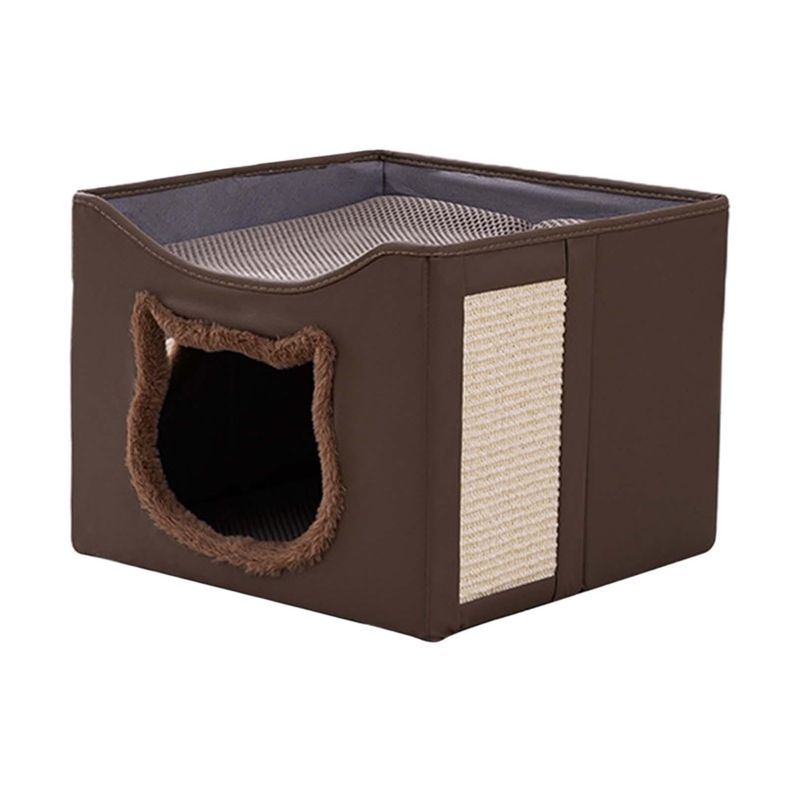 Cat Bed for Indoor Cats Washable with Scratch Pad Scratch Resistant Hideaway Brown