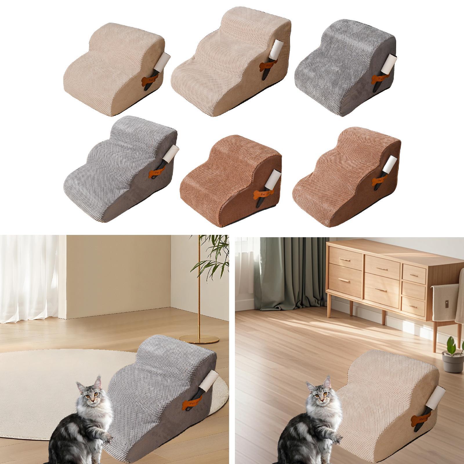 Dog Stairs 2 Step Non Slip Pet Ramp Dog Step for Puppy Older Dogs Small Pets Beige