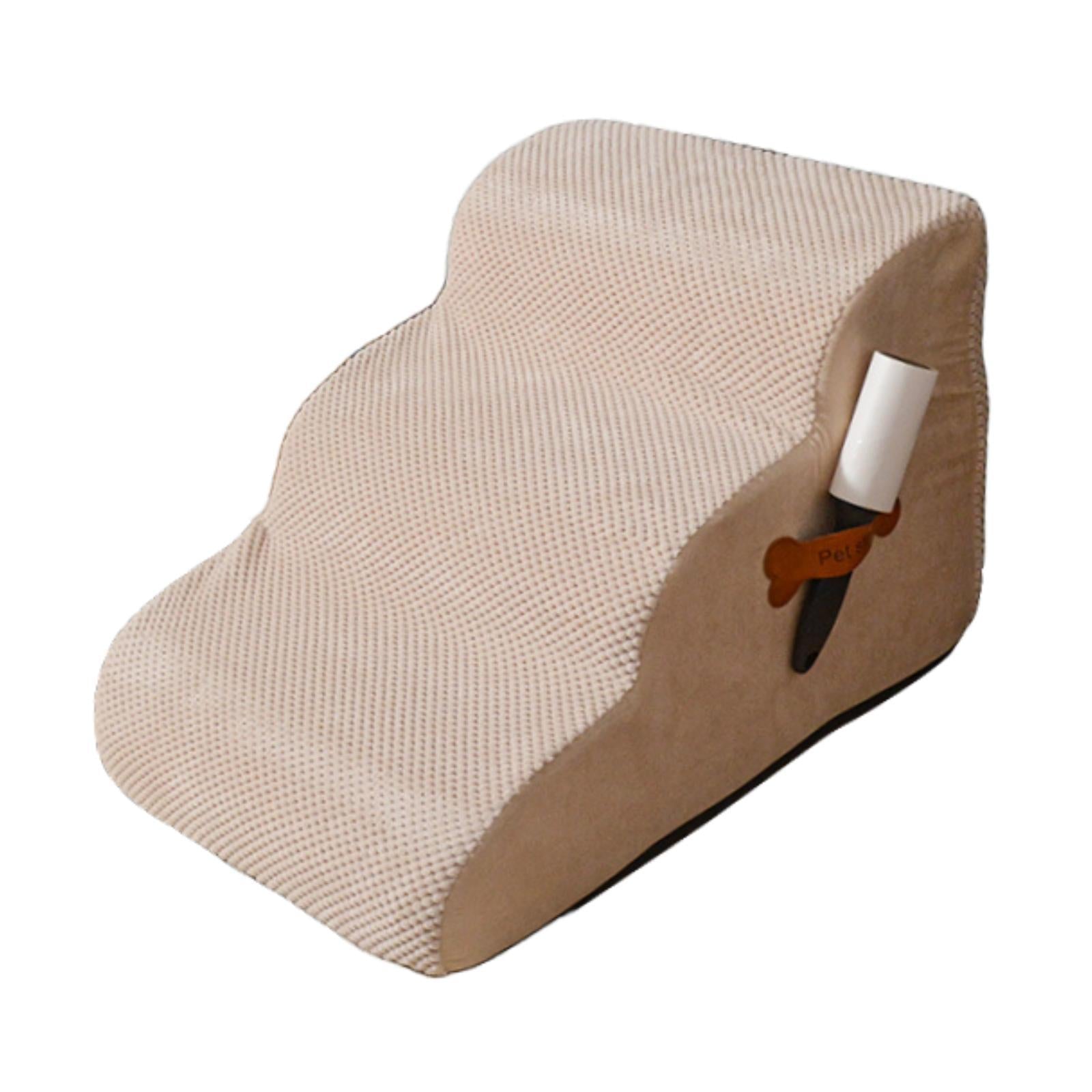 Dog Stairs 3 Step Lightweight Soft Pet Step for Sofa Older Dogs Dogs Injured Beige