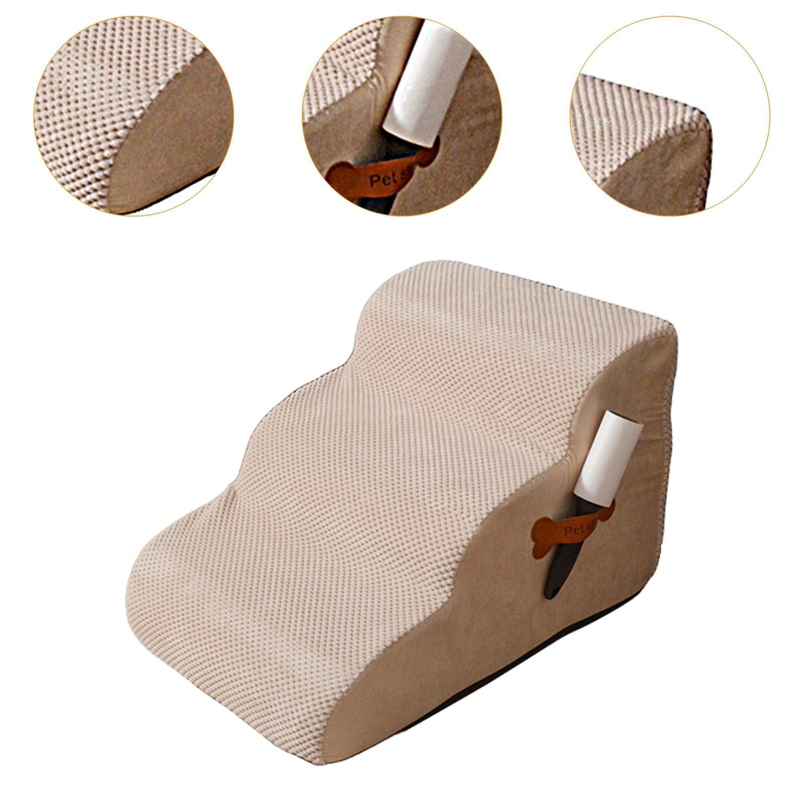Dog Stairs 3 Step Lightweight Soft Pet Step for Sofa Older Dogs Dogs Injured Beige