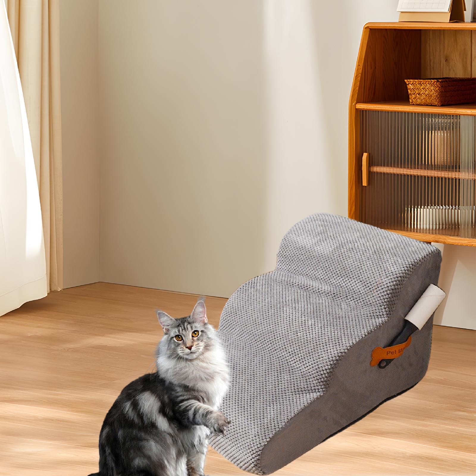 Dog Stairs 3 Step Lightweight Soft Pet Step for Sofa Older Dogs Dogs Injured Grey