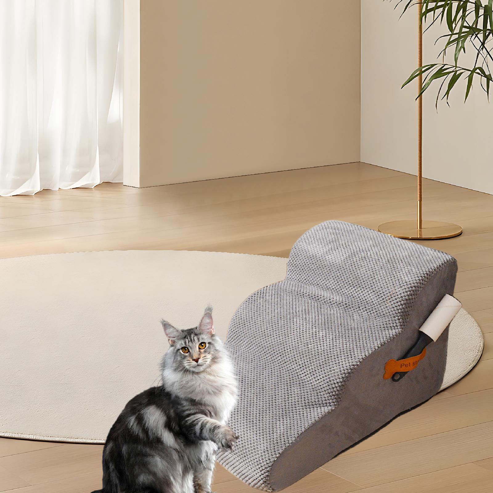 Dog Stairs 3 Step Lightweight Soft Pet Step for Sofa Older Dogs Dogs Injured Grey