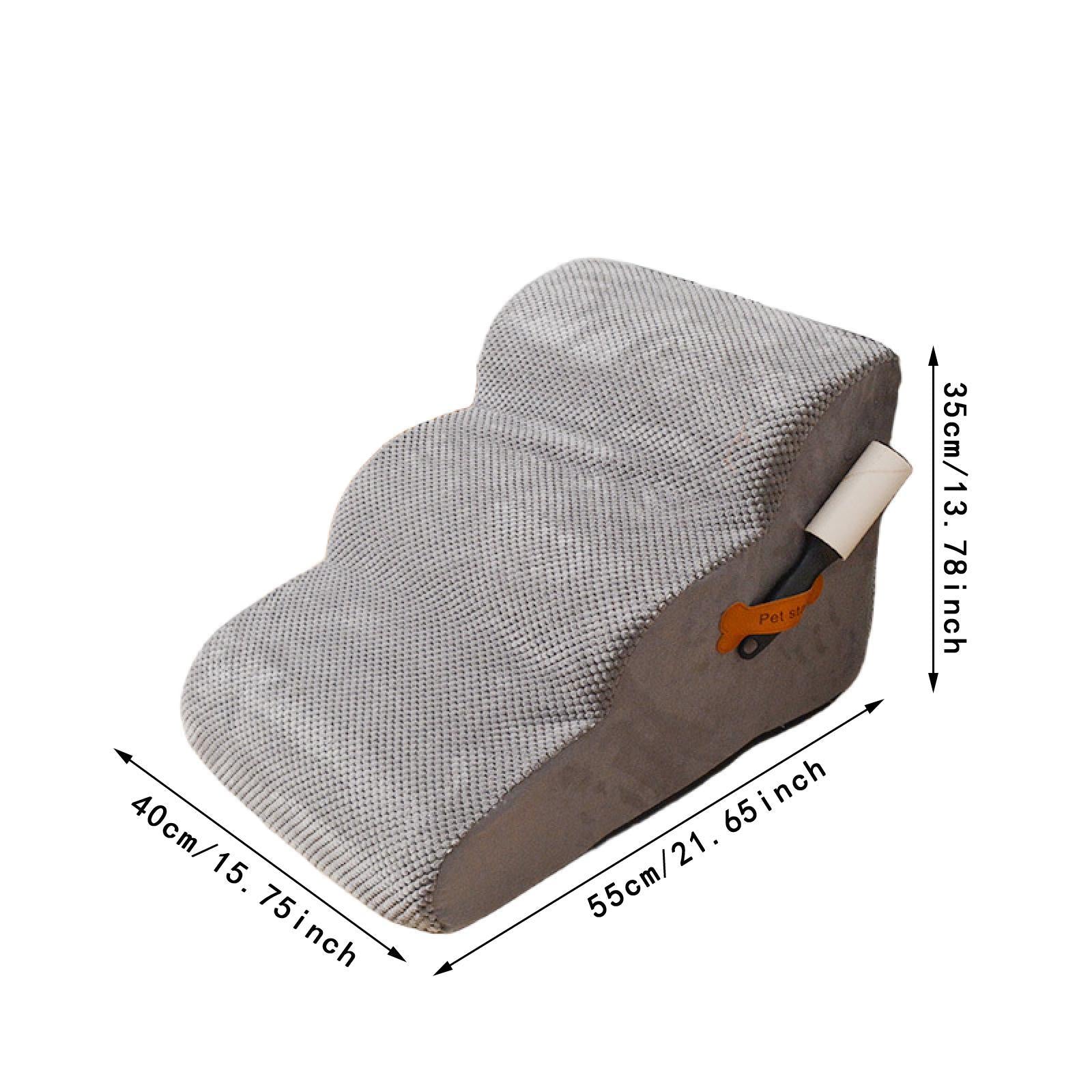 Dog Stairs 3 Step Lightweight Soft Pet Step for Sofa Older Dogs Dogs Injured Grey